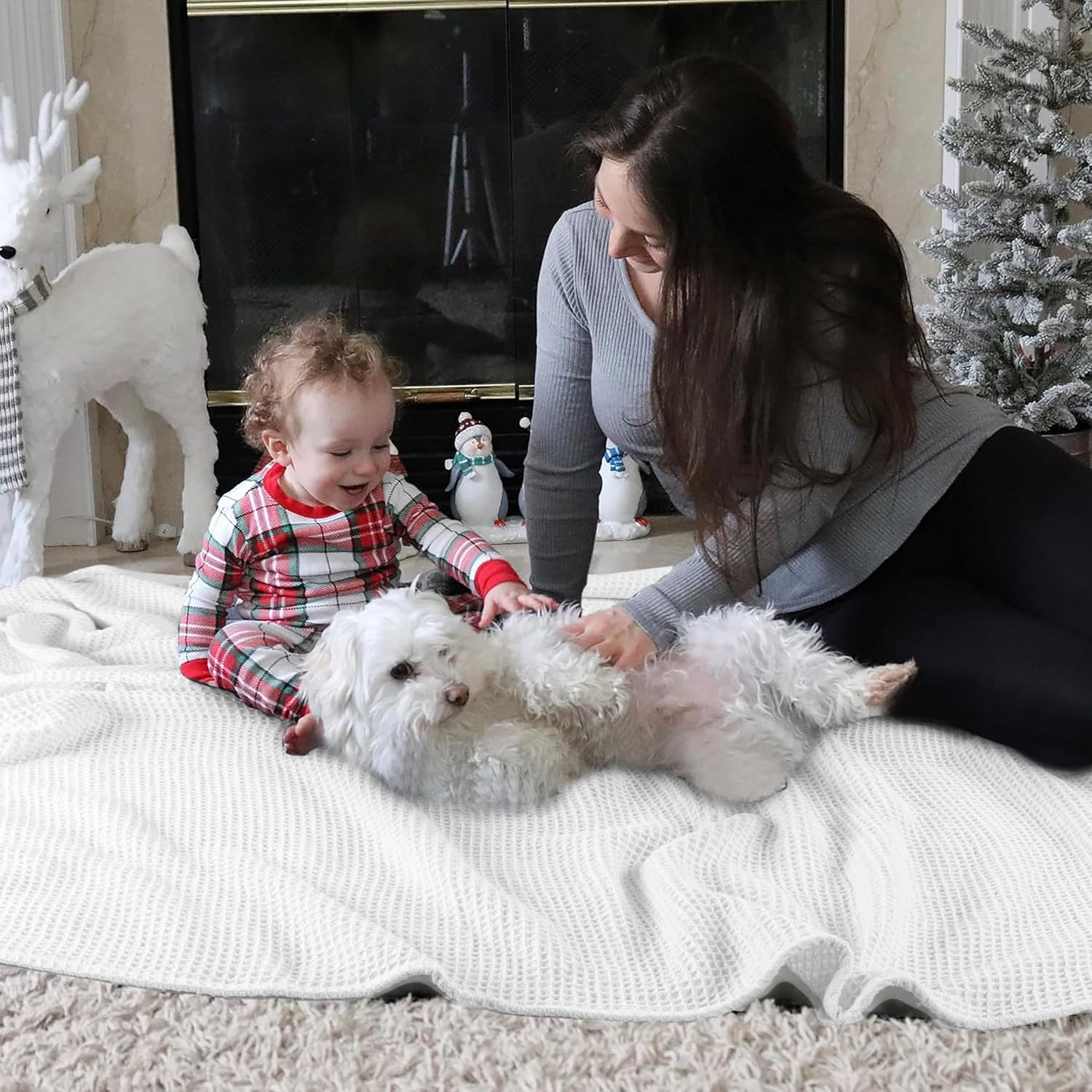 Tex Trend Luxury 100% Cotton Blanket - Soft Blankets King Size for Bed, Sofa & Couch - Breathable Blanket for Summer - All Season Cotton Thermal Blanket (White, King) image number 5