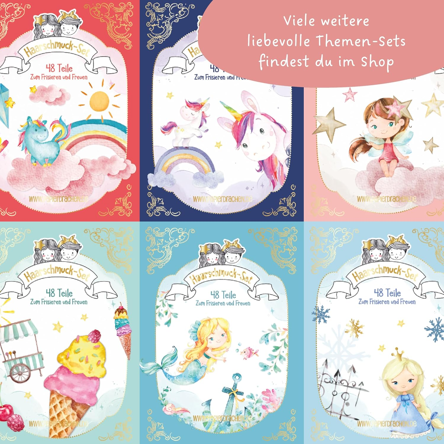 Papierdrachen Hair Accessories Set - Perfect for Starting School - 48 Hair Clips and Hair Bobbles in Many Colours - Children'S Sparrow with Glitter and Fabric Cover - School Pastel - Set of 13 image number 1