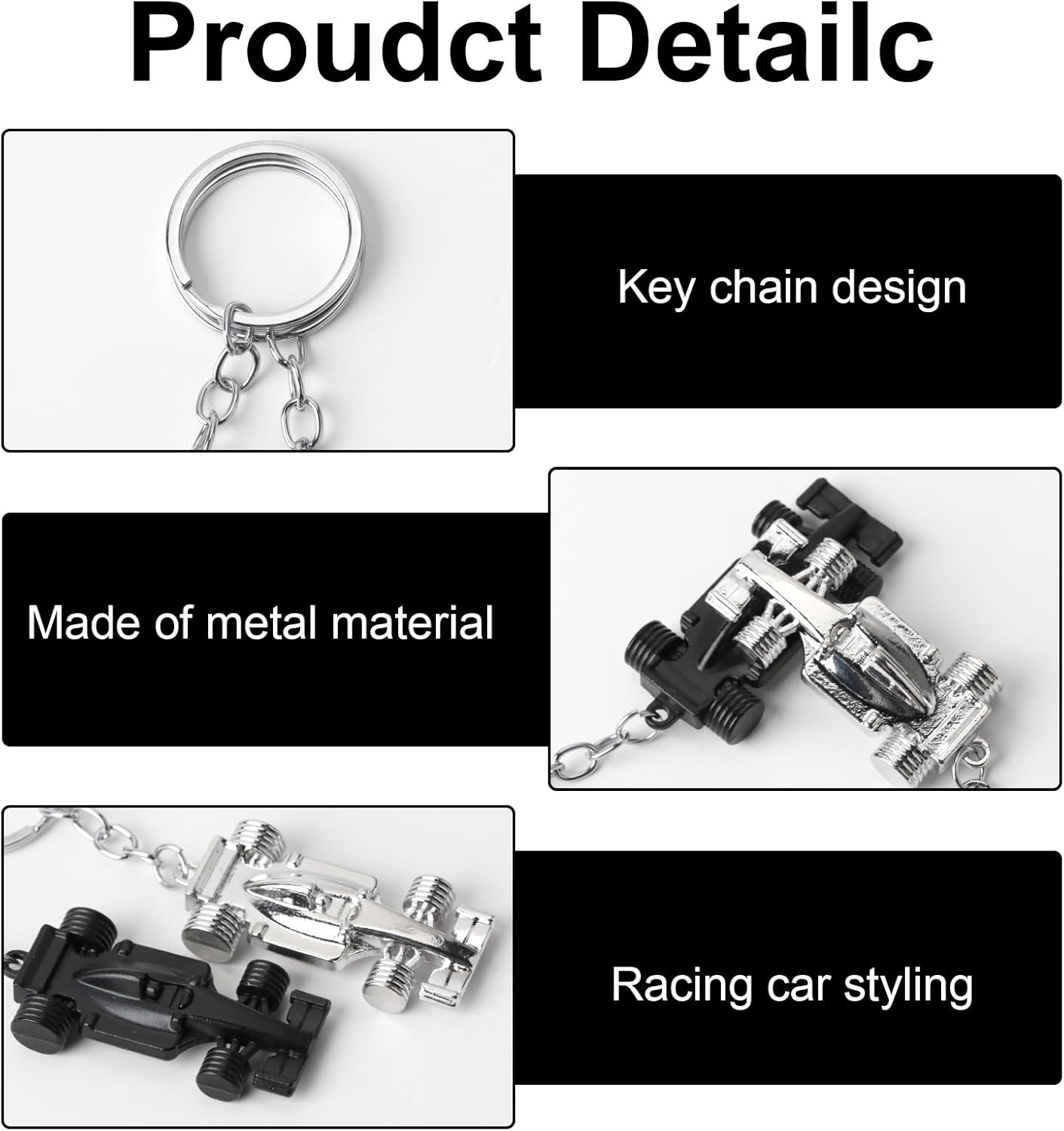 2 Pcs Silver Black Racing Car Keyring Set F1 Key Chains Present for Men Dad Motorsport Fans Fathers Day Birthday Present Durable Metal Key Ring Accessories image number 1