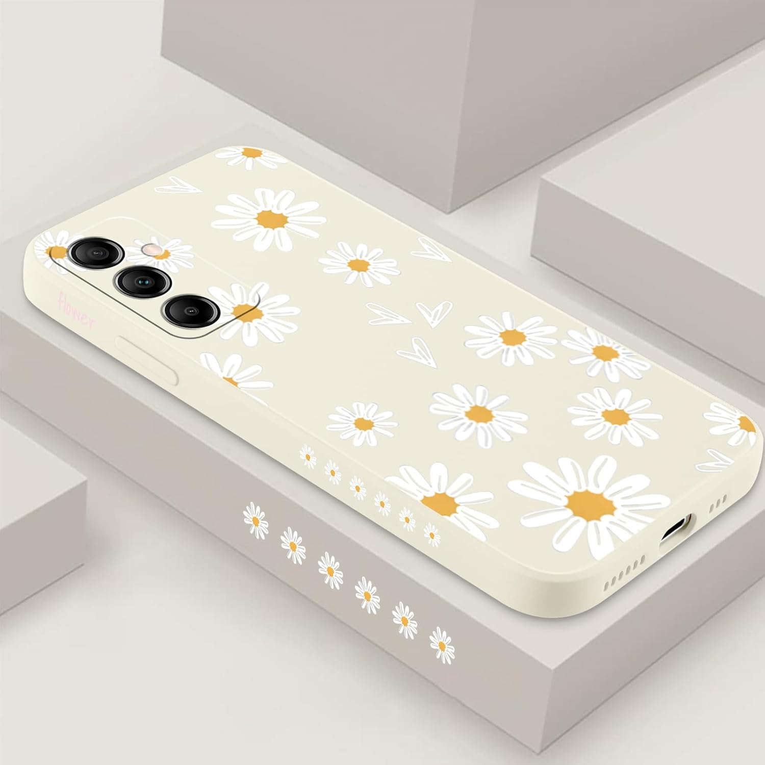 Yoedge Mobile Phone Case for Samsung Galaxy A55 5G Case, Aesthetic Flowers Daisy Heart Pattern Cute Design Girls Women Cover, Silicone Shockproof Case Scratch-Resistant Protective Case for Samsung A55 image number 4