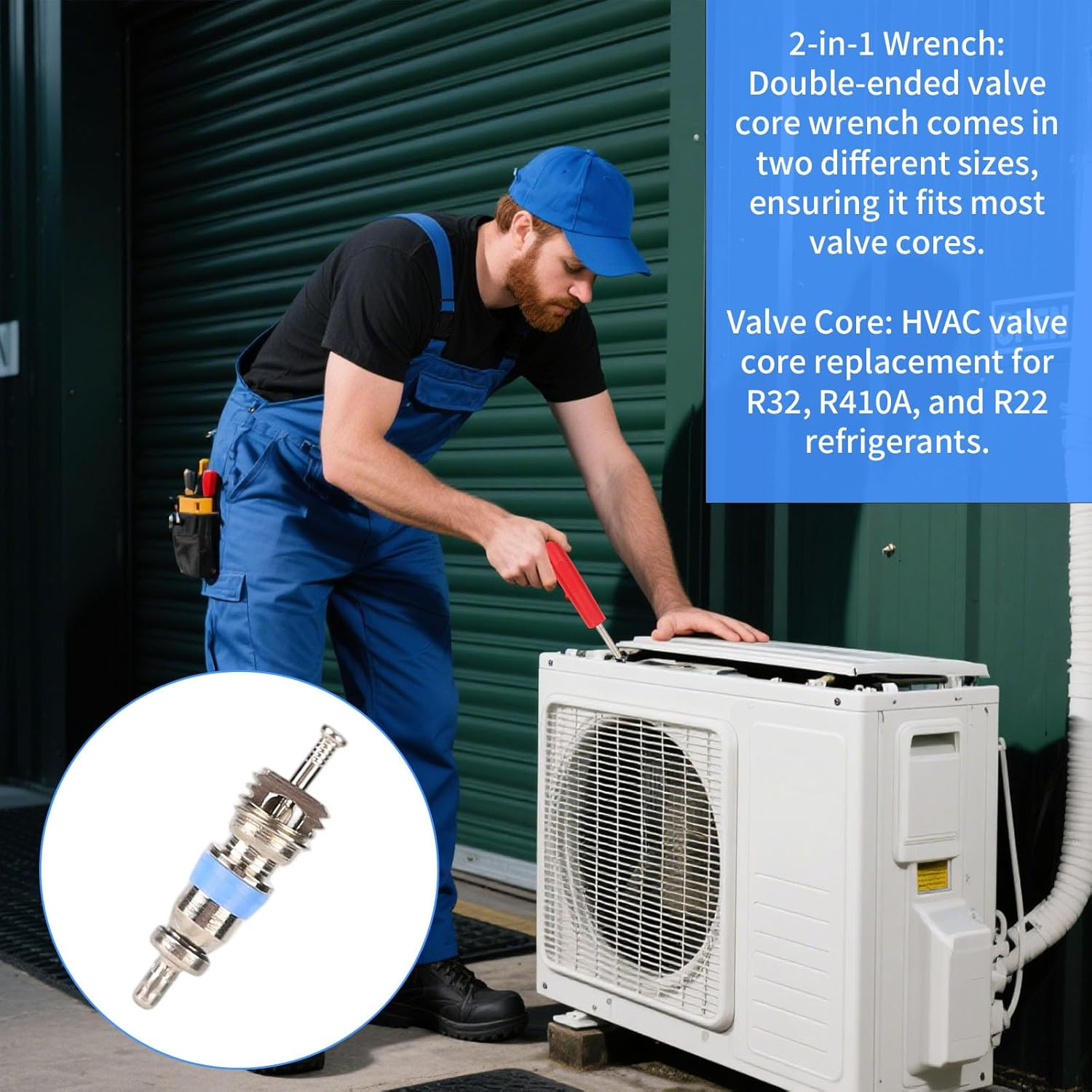 50Pcs HVAC Valve Core, Fits R32 R410A R22 Refrigerant High Pressure with PTFE Seal Includes 2-In-1 Valve Core Wrench Replacement Part for Air Conditioning Refrigeration Systems image number 1