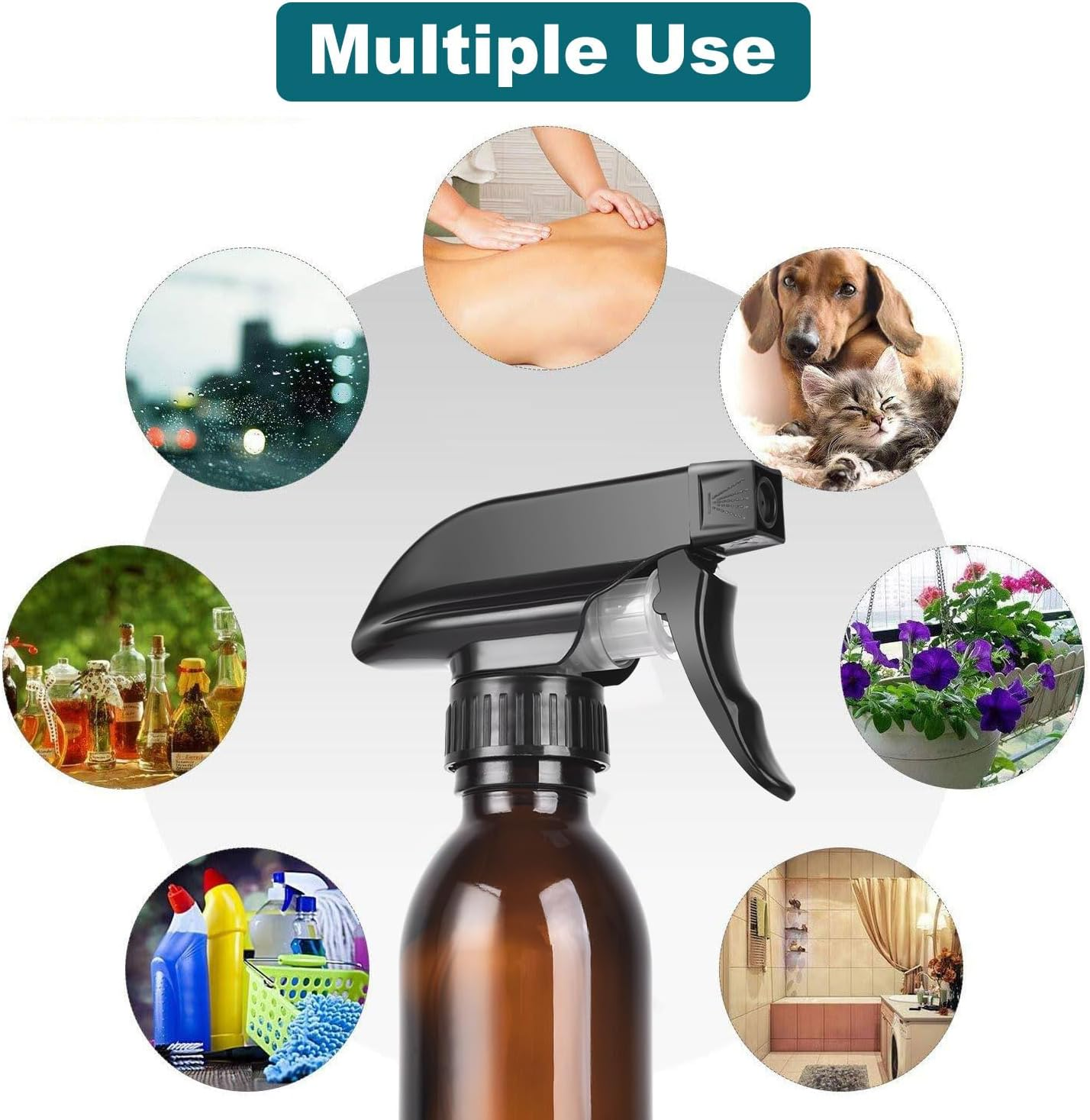 LANBEAUTIFY 4 Oz Amber Glass Spray Bottles - 2 Pack Empty Refillable Bottle for Cleaning Solutions,Hair Care,Essential Oils, Plants - Durable Nozzle,With Labels &Funnel, Dropper image number 1