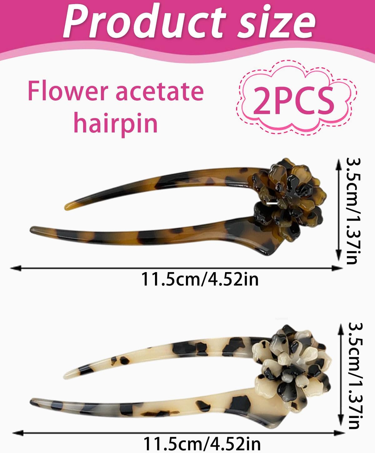 JUKOTA 2 Pieces U-Shaped Hair Pins French Style French Style Hairpin Flower Hair Clips Headpiece for Women and Girls Hair Styling Accessories image number 2