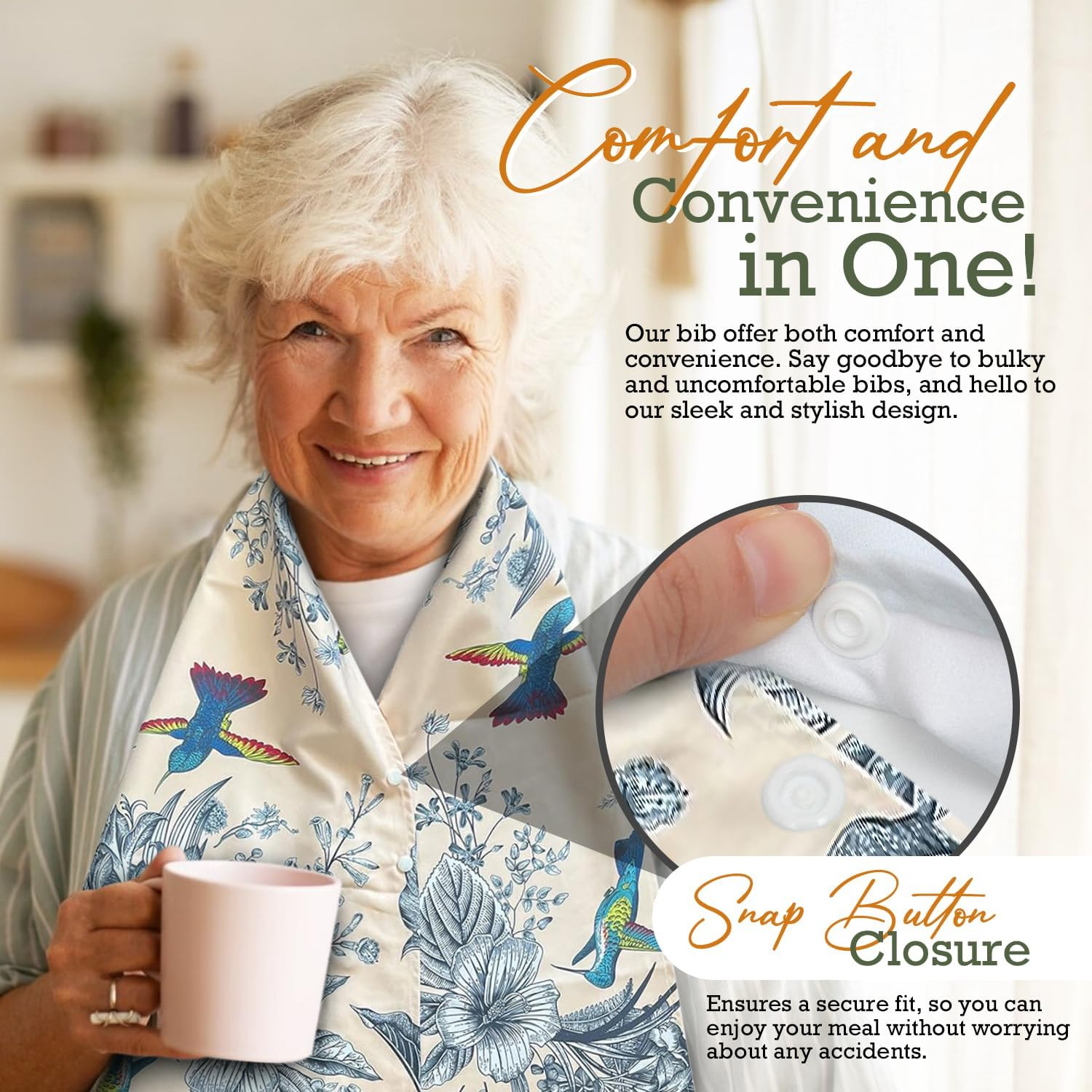 Dignity Bib &ndash; Adult Bibs for Elderly Men & Women&ndash; Washable 100% Microsuede Fabric &ndash; Elegant, Soft &ndash; Perfect for Dining &ndash; Snap Closure &ndash; Water and Stain Resistant image number 3