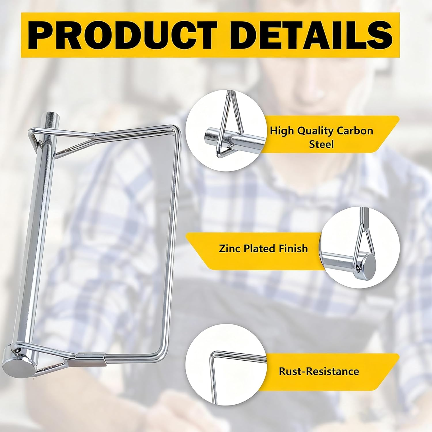 4 Pack Heavy Duty Trailer Hitch Pin, 1/4X4 Inch Zinc Coated Carbon Steel,Safety Lock for Boat,Rv,Utility Trailers image number 6