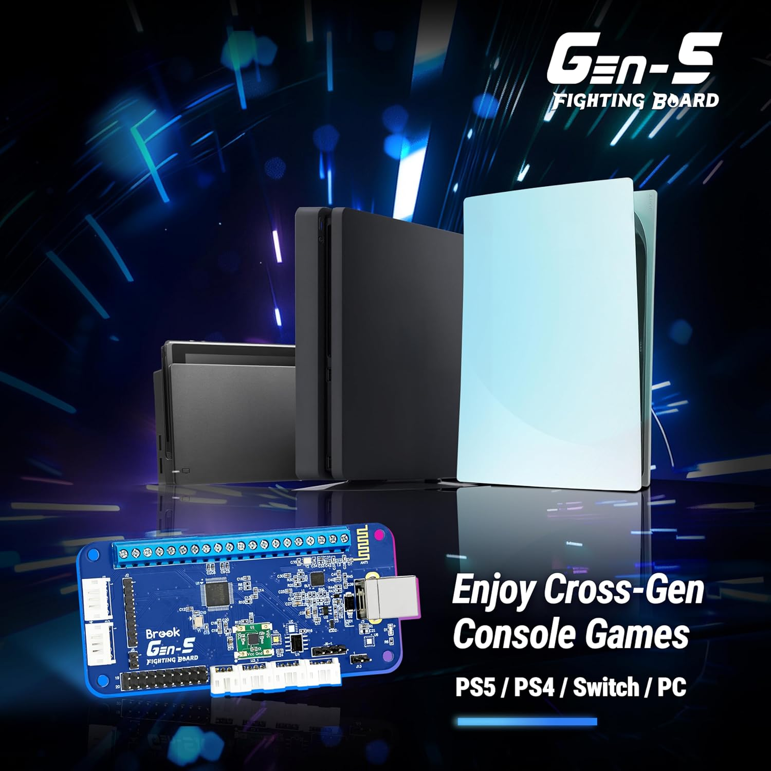 Brook Gaming GEN 5 Fighting Board with RGB Sticker &ndash; Multi-Platform Support for PS5, PS4, Switch, Switch 2 & PC &ndash; Ultra-Fast Input for Competitive Play【Exclusive Version】