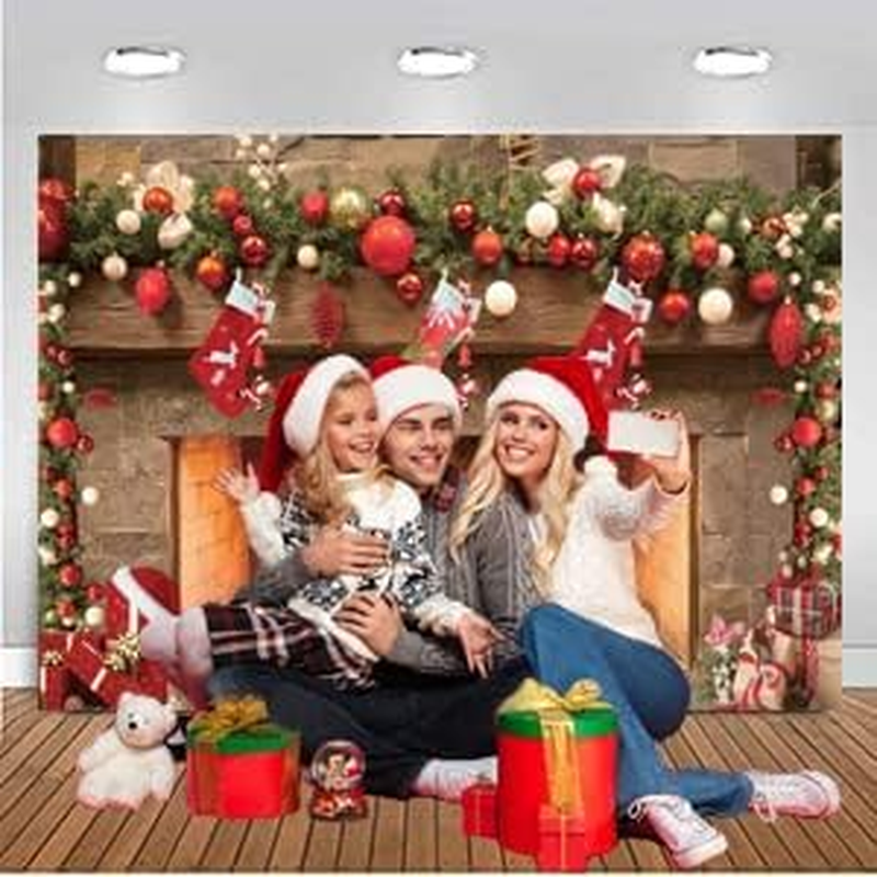 CHAIYA 8X6Ft Christmas Background Christmas Fireplace Christmas Tree Socks Gift Box Photography Backgroun New Year Party Background Decoration CY129 image number 3