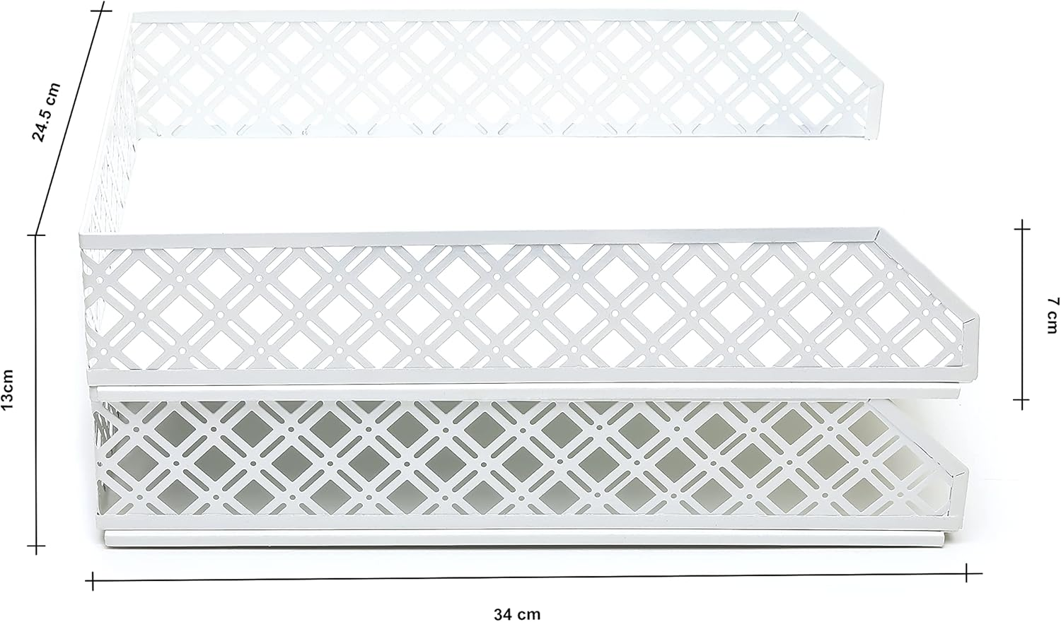 Exerz Letter Trays 2Pcs Stackable Paper Sorter/Desk Organiser/File Tray for Desk - Wire Mesh Metal File Rack - Office, School, Home Study (White)