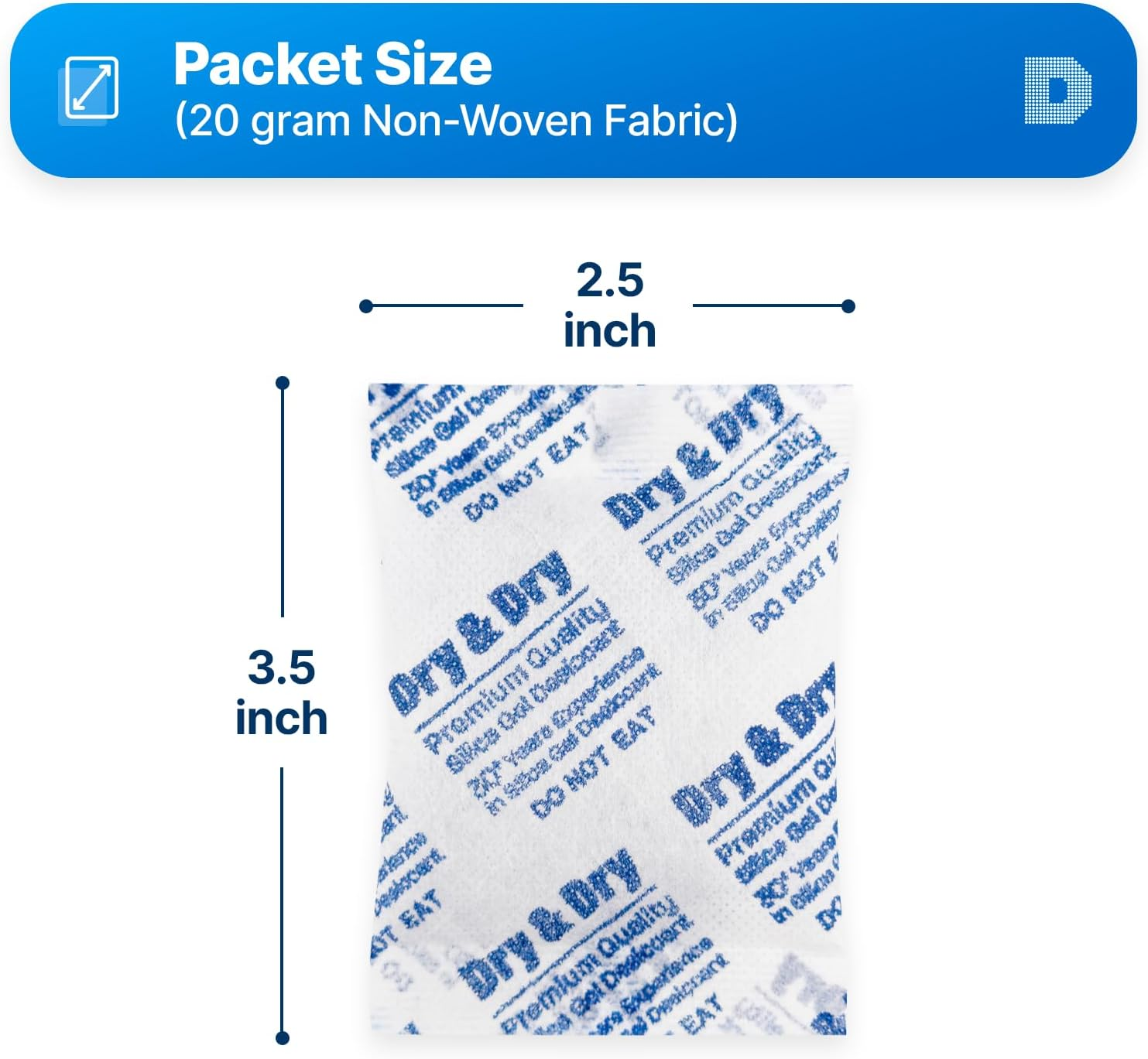 Dry & Dry 20 Gram Pack of 20 Silica Gel Packets Desiccant Dehumidifiers image number 1