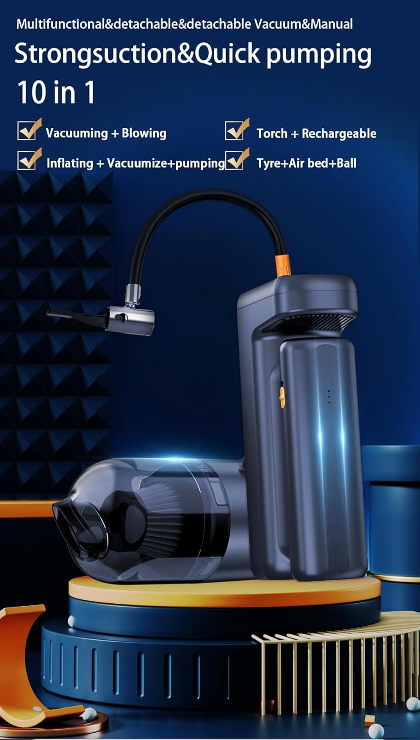 GALENPOO 10 in 1 Cordless Handheld Tire Inflator Vacuum Cleaner 150PSI 13000Pa Suction, 4000Mah Power Bank and Emergency Light, Fits Car Truck Motorcycle Bike Tire Balls, Portable Air Compressor image number 4