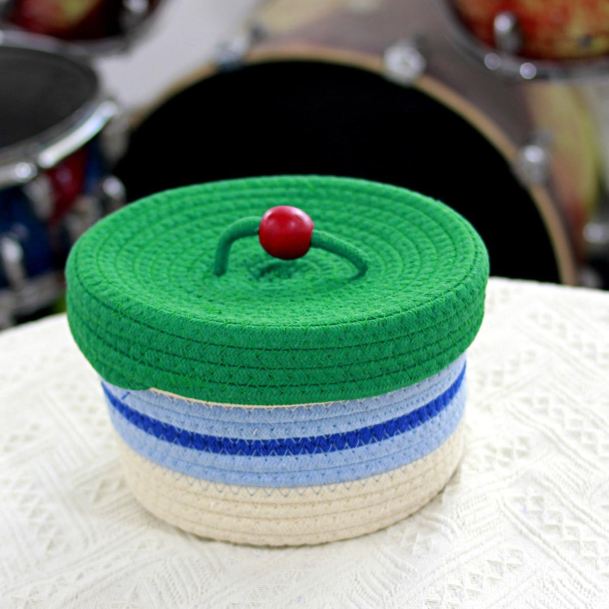 AIMALL Dopamine Storage Basket, Cotton Weave Colorful Desktop Organizer, Ideal for Cosmetics, Toys, Creative Cream Cake Theme, 9.05 X 5.51 Inches image number 1