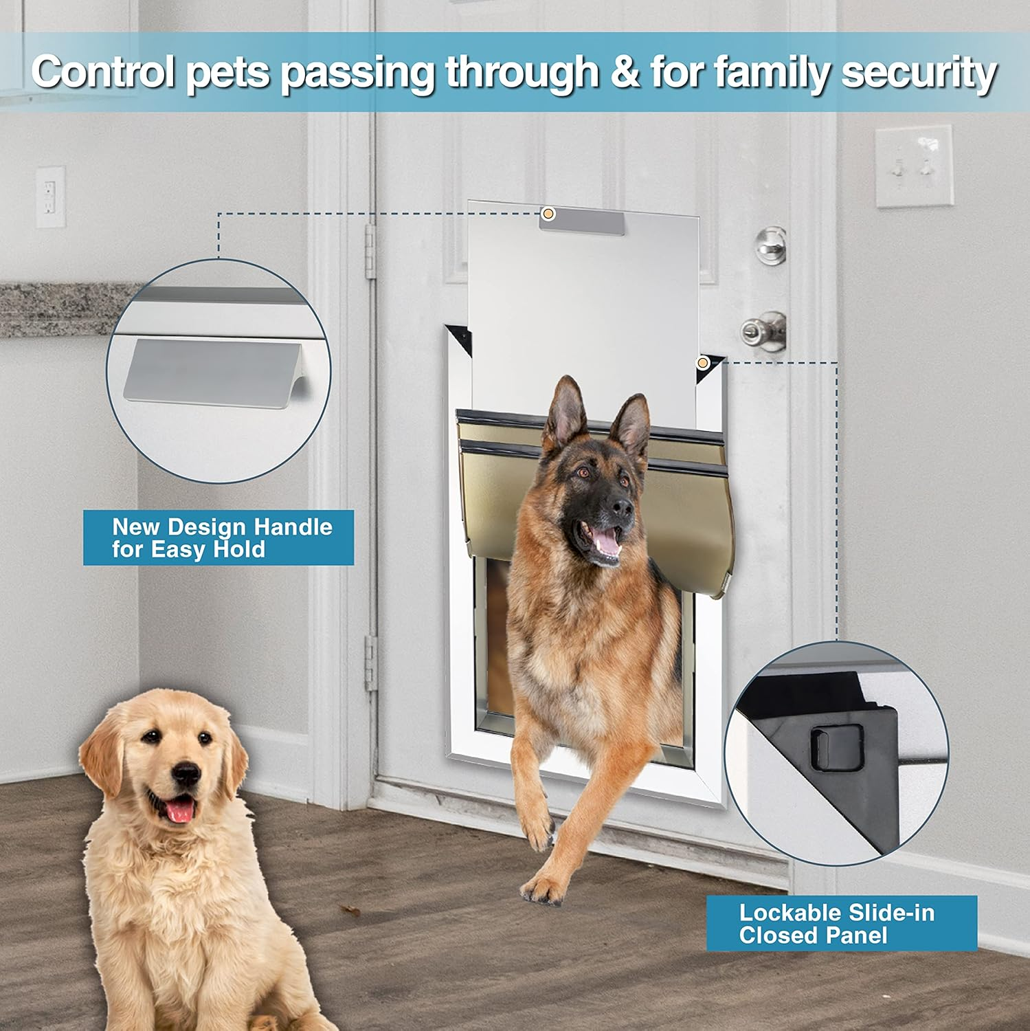 Extra Large Dog Door for Exterior Wall, Wide Telescoping Tunnel Aluminum Doggy Door for Thick Door, Energy Efficient Double Flaps Pet Door with Lockable Pannel image number 4