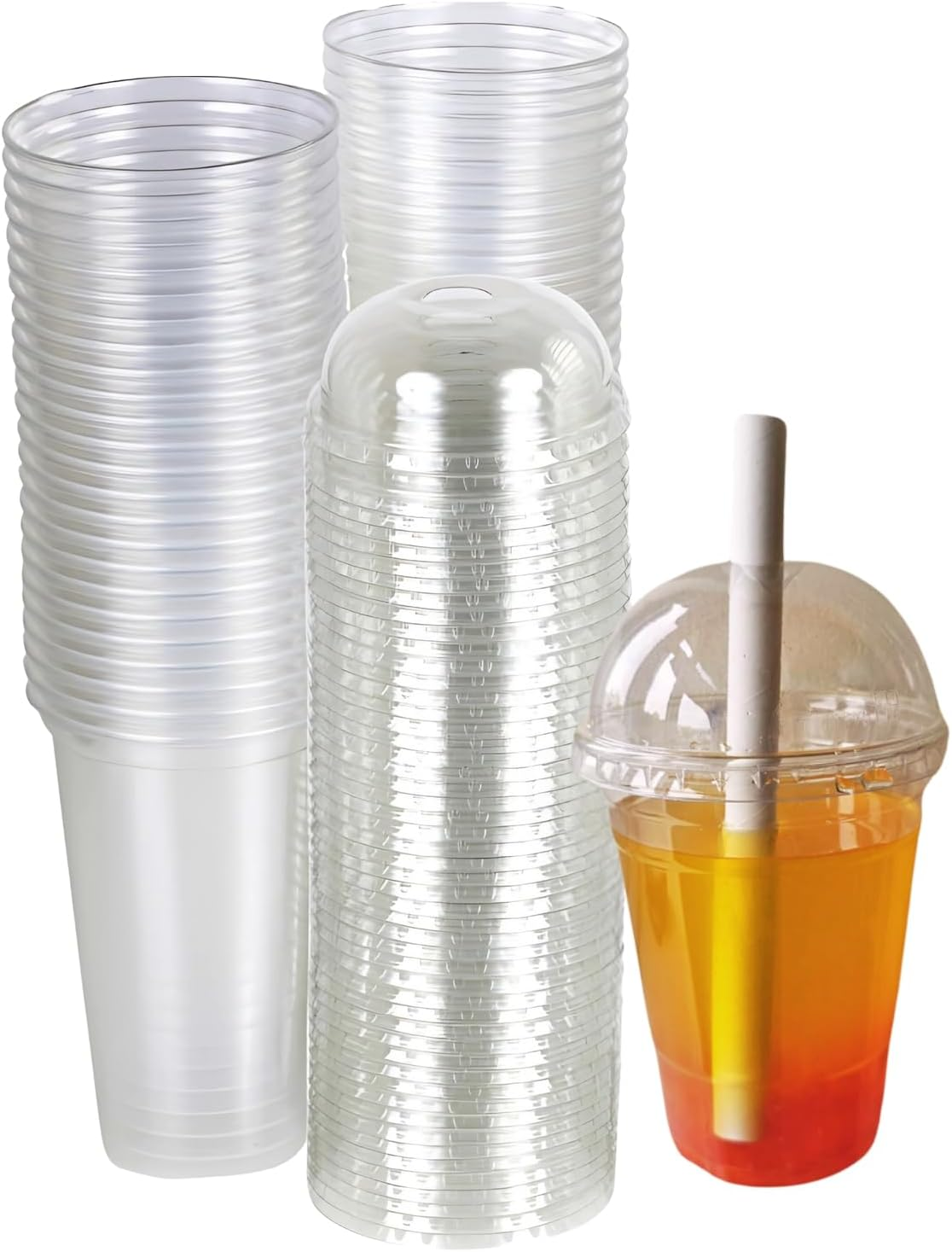 Strong Clear Plastic Smoothie Cups with Dome Lids &ndash; Reusable, Crystal Clear, Durable, and Leak-Proof | Perfect for Juices, Milkshakes, Iced Coffee, and Beverages| Pack of 50, Size &ndash; 12Oz (355Ml) image number 5