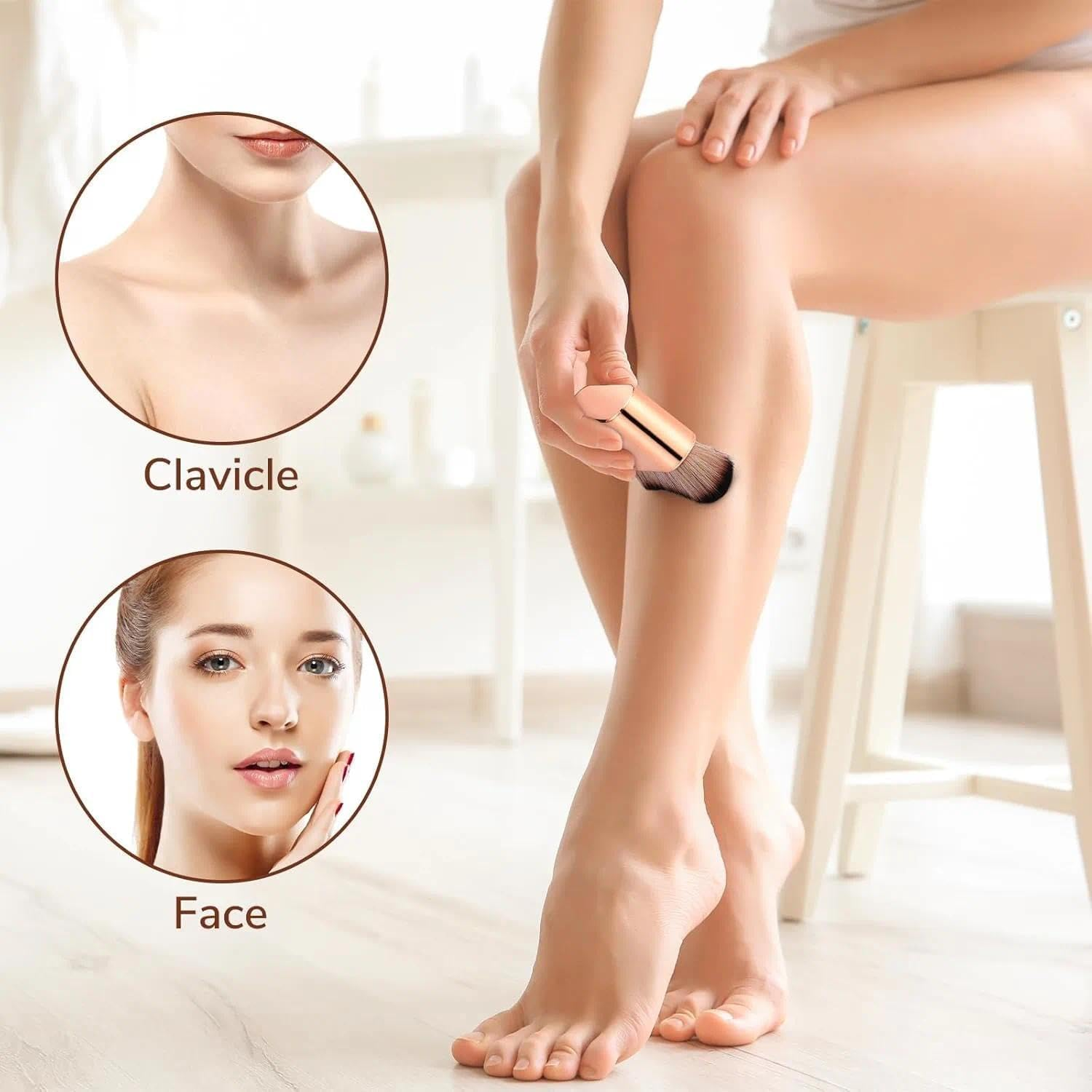 Tanning and Contour Makeup Brush for Self Tanner & Foundation, Vegan Soft Hair Face and Body Brush in Rose Gold - Fengea image number 2