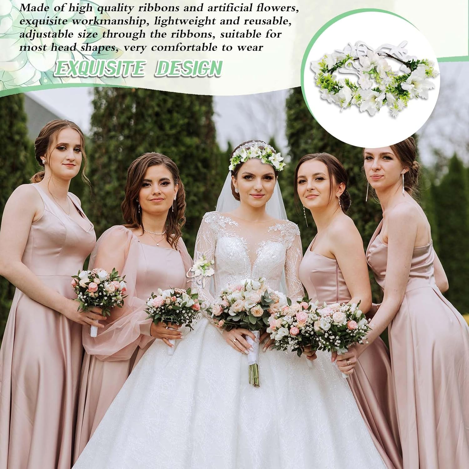 Exquisite Flower Wreath Headpiece - Perfect Addition for Bridal & Wedding, Dried Flowers Headband Style Hair Accessories image number 3