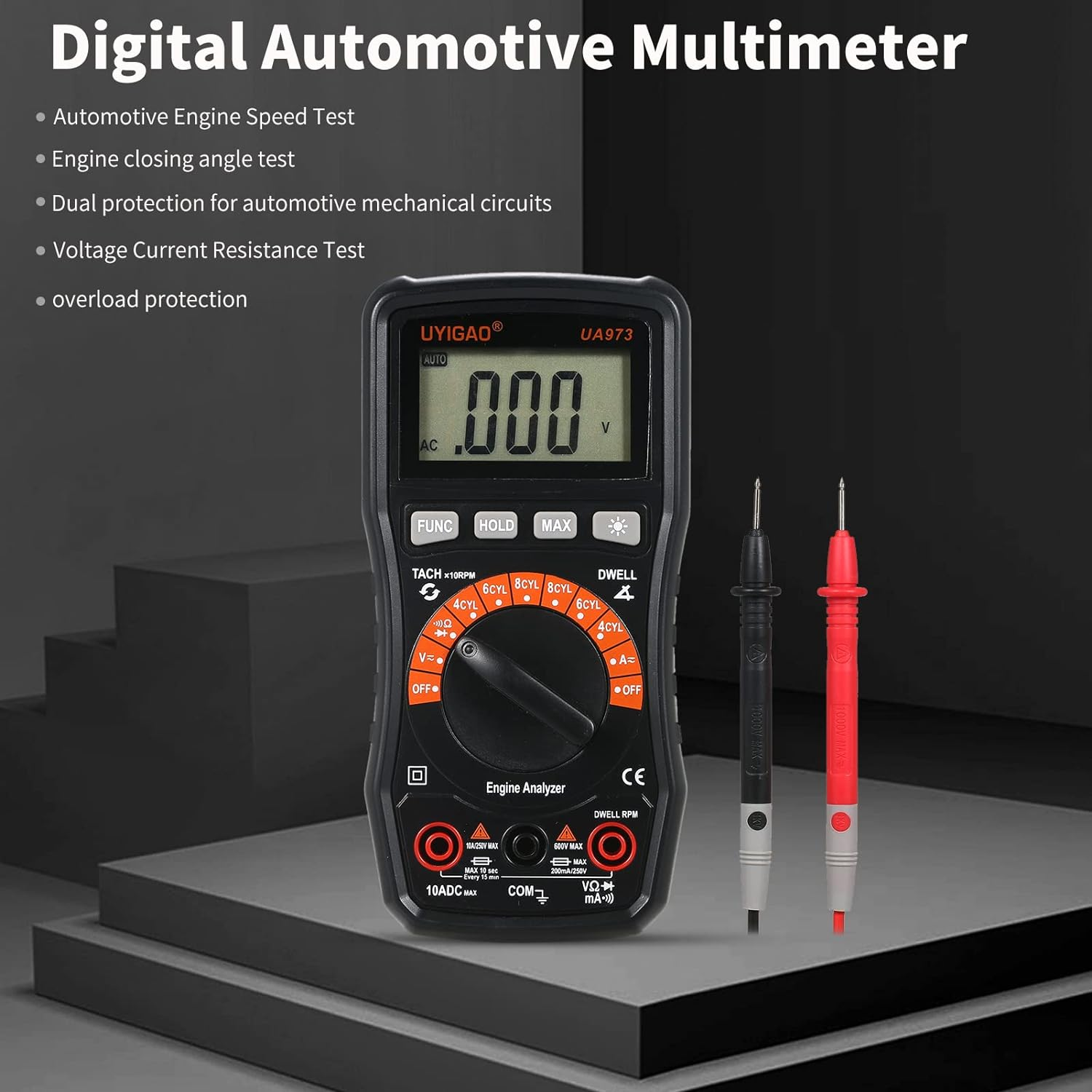 Car Multimeter, UA973 Digital Automotive Multimeter Tester Meter NCV TRMS 2000 Counts Engine Analyser Multimeter