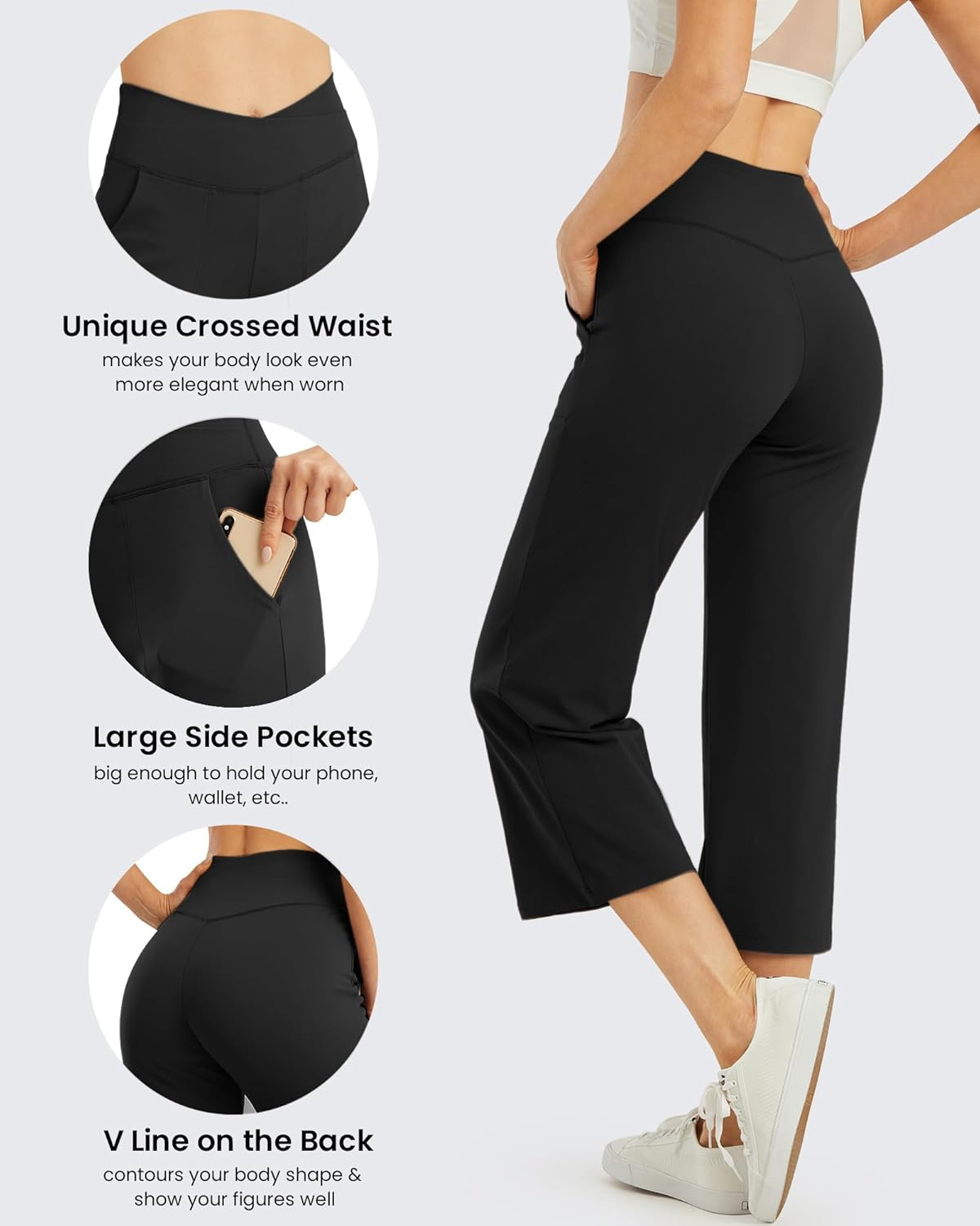 G4Free Capri Pants for Women Wide Leg Yoga Dress Capris with Pockets Cross Loose Casual Work Crop Pants
