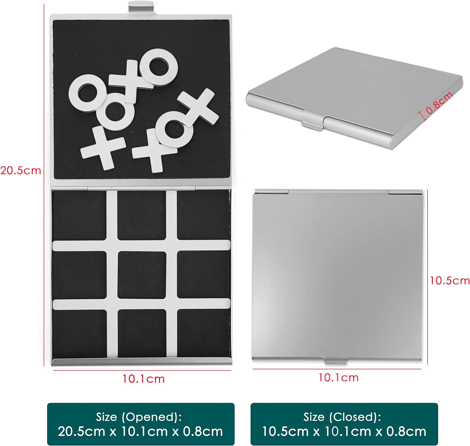 Portable Pocket Tic-Tac-Toe Set, Metal Foldable Travel Mini Cross Circle Light Weight Family Game image number 2