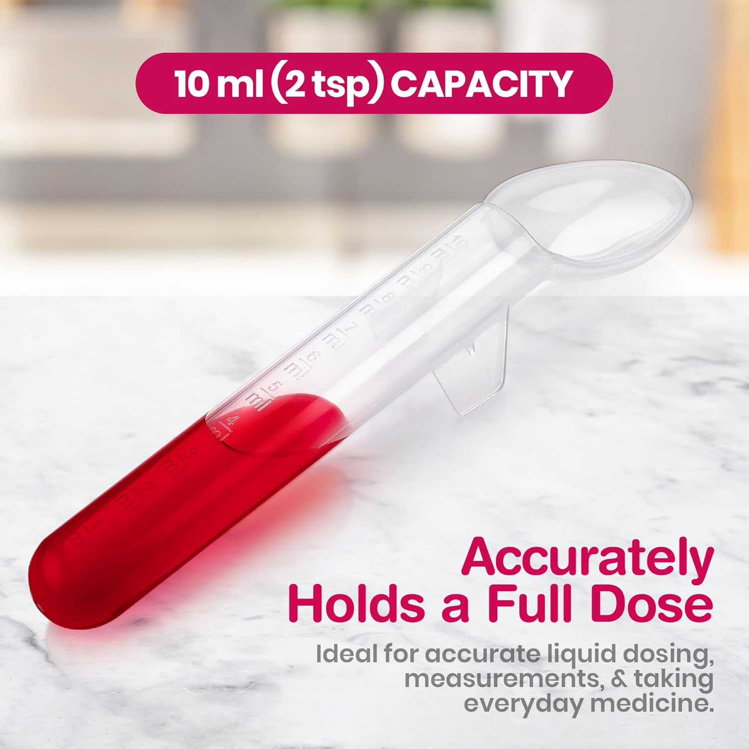 Calibrated Medicine Spoon for Kids, Baby & Toddler - (Pack of 2) - 2 Tsp/10 Ml Capacity Plastic Oral Liquid Dose Medication Graduated Dispenser image number 2