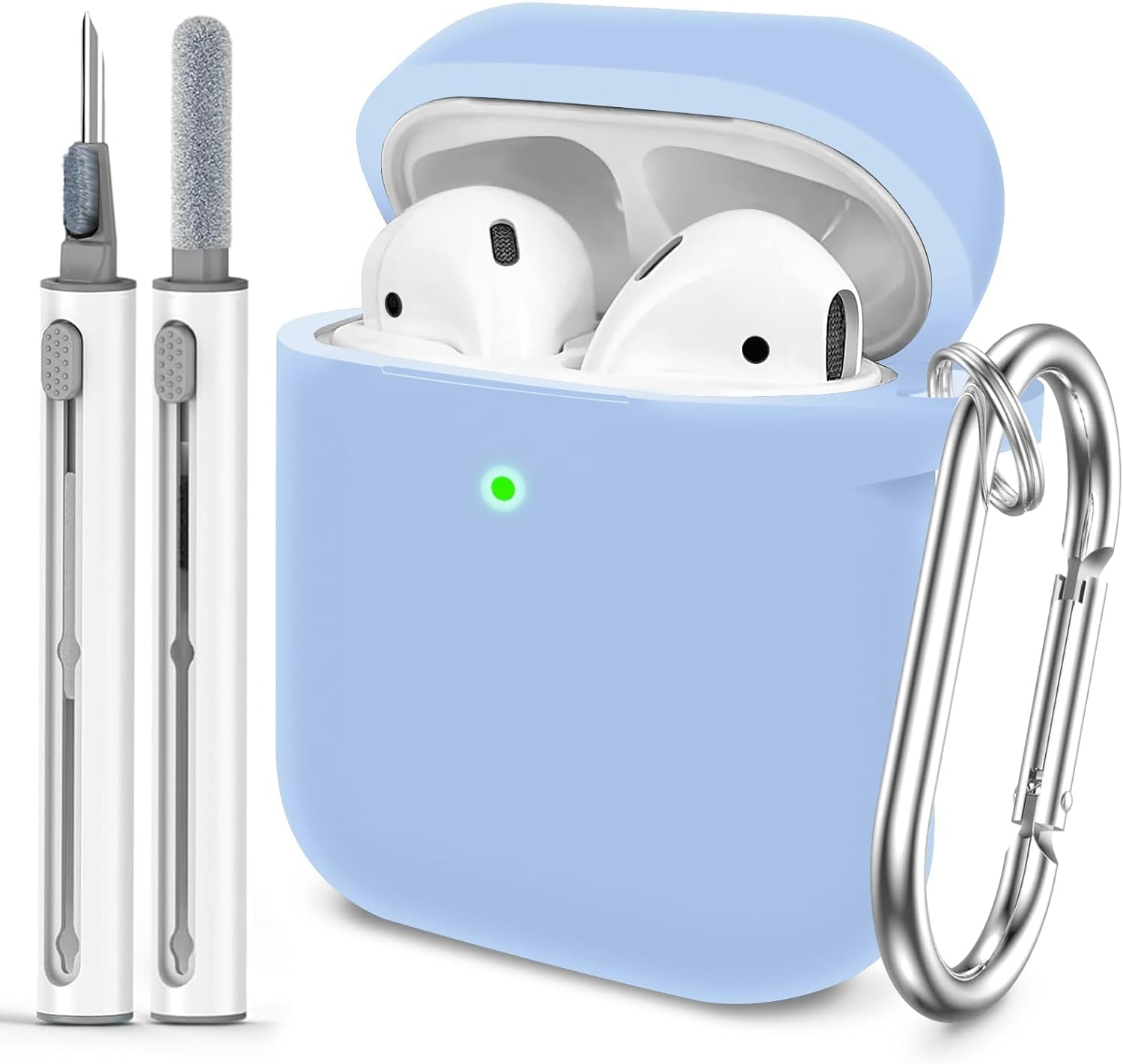 For Airpods Case Cover, Come with Cleaner Kit, Soft Silicone Protective Cover with Buckle, Compatible with Apple Airpods 2Nd 1St Generation Charging Case, Front LED Visible, Sky Blue