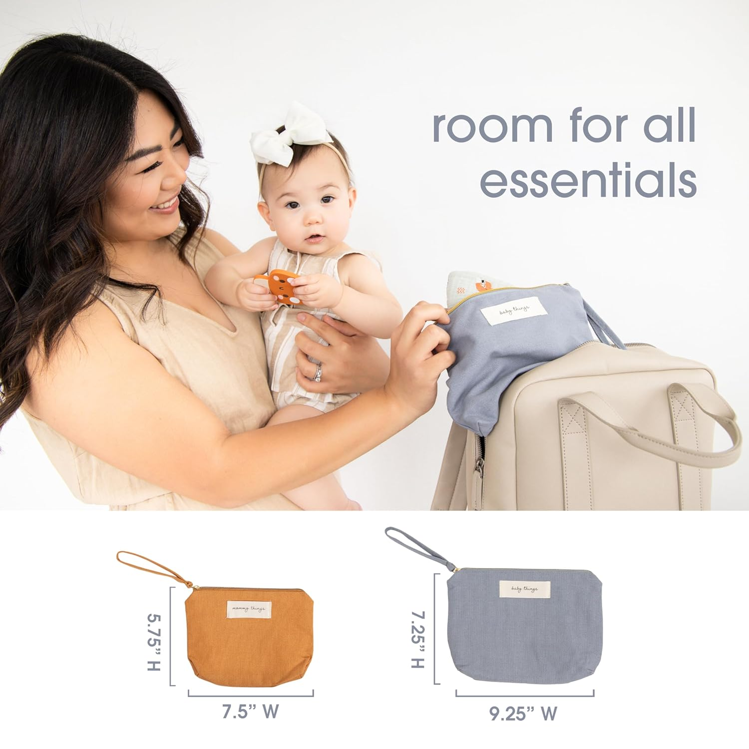 Pearhead Mom Things and Baby Things Pouch Set &ndash; Diaper Bag Storage Essentials, Neutral Cosmetic and Accessory Bags for New Mom and Newborn, Mother'S Day Gift - Set of 2