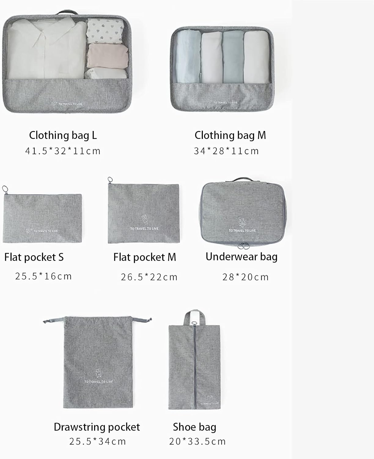 Packing Cubes for Suitcases 7 Set Travel Packing Organizers Cubes Luggage Suitcase Organizer Bags Clothes Underwear Cube Shoe Pouch Pack image number 6