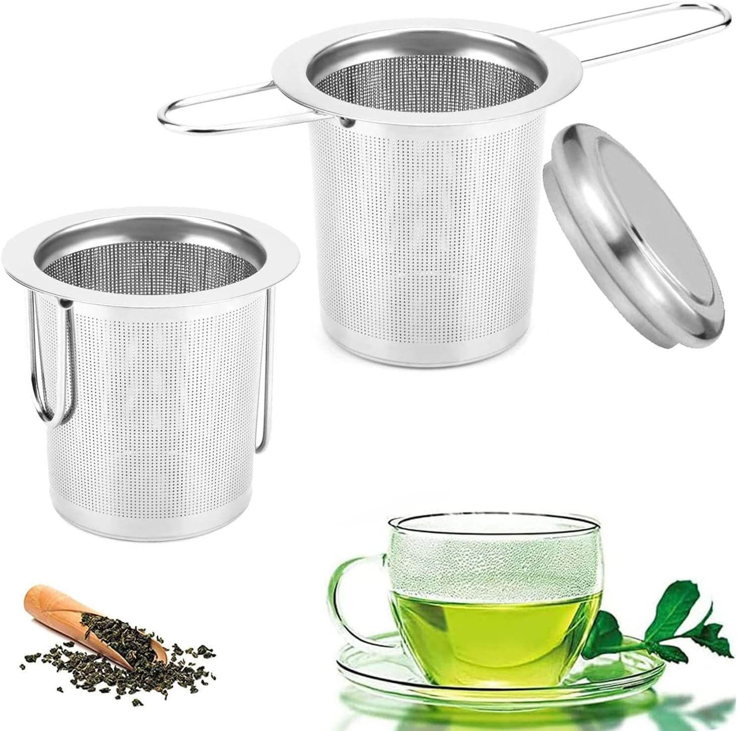 Mtxorvix Tea Filter Strainer Extra Fine Mesh Tea Strainer Stainless Steel Tea Infuser Steeper with Lid and Foldable Handle Loose Tea Leaf Steeper, for Tea Cups, Teapots, Mugs (Style B) image number 3