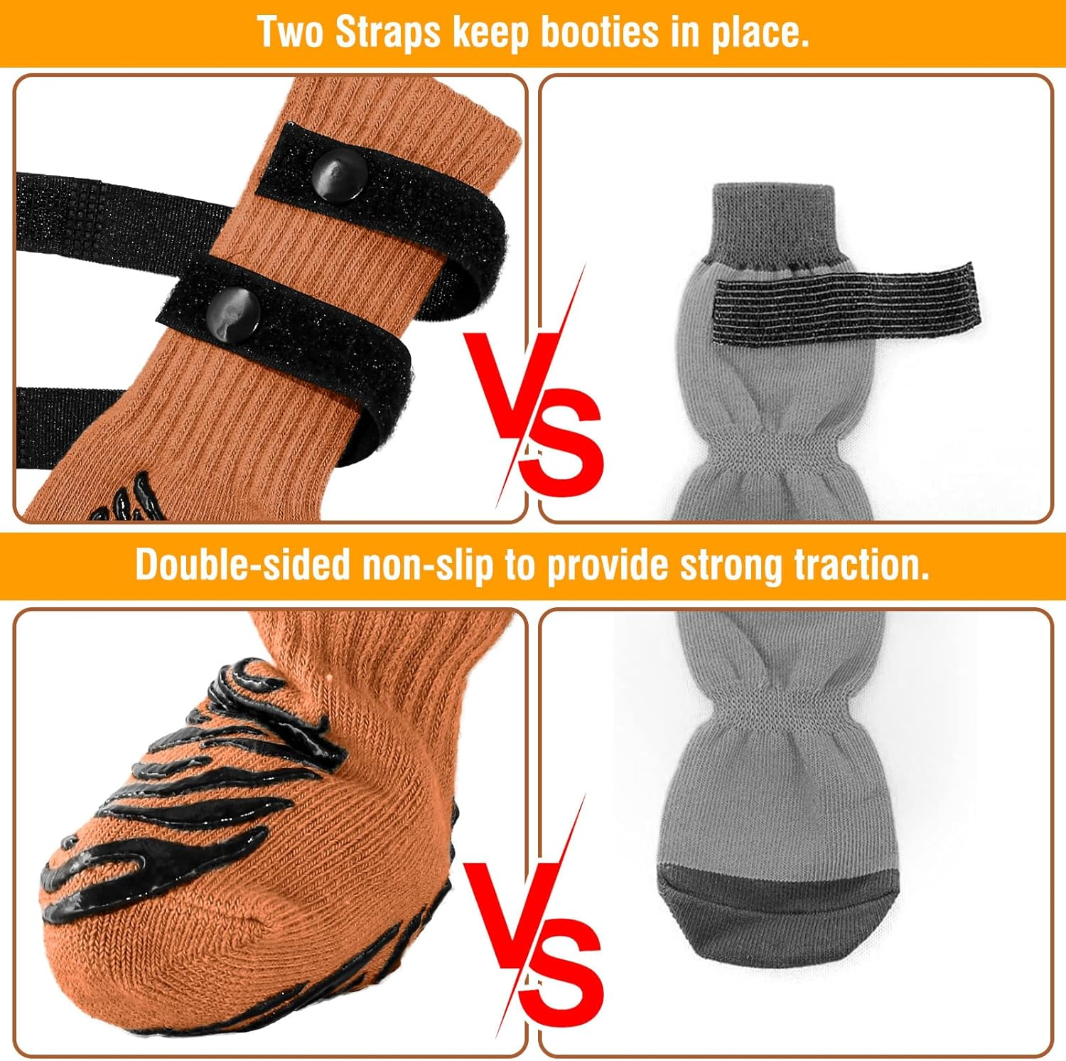 Anti-Slip Dog Socks with Double Sides Grips for Hardwood Floor,Dog Boots to Prevent Licking with 2 Adjustable Straps (Orange, XL) image number 1