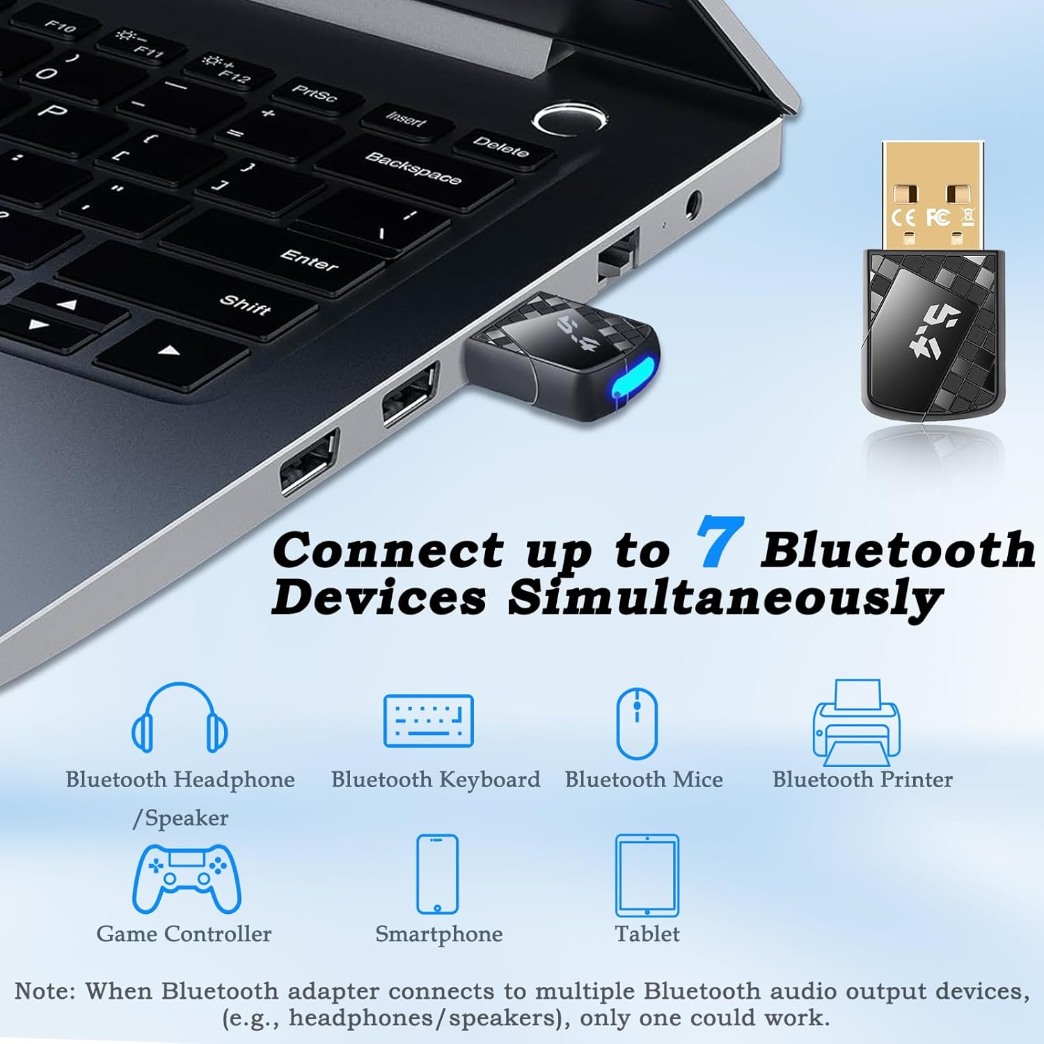 USB Bluetooth Adapter for PC Bluetooth Dongle 5.4 Bluetooth USB Transfer Receive for Headphone Speaker Keyboard Mice Printer Phone Tablet for Windows 11/10/8.1/7, Long Range 20M/Fast Speed/Plug & Play