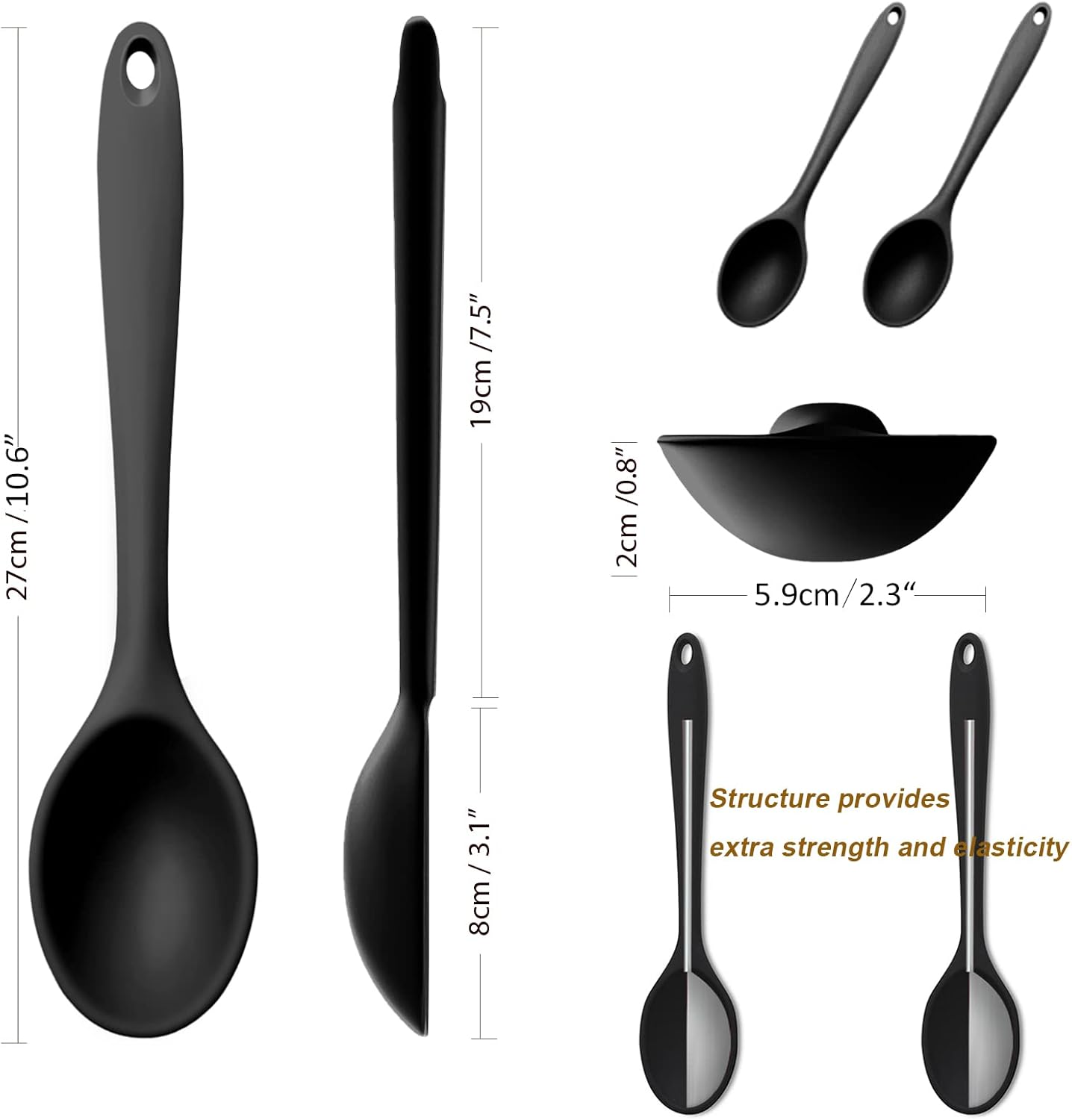 Large Silicone Cooking Spoons 27Cm Pack of 3, Non-Stick Spoon Set for Mixing, Cooking & Serving, Heat Resistant Silicone Spoon Set, Dishwasher-Safe & BPA Free (Black) - 3 Pcs In Red image number 4