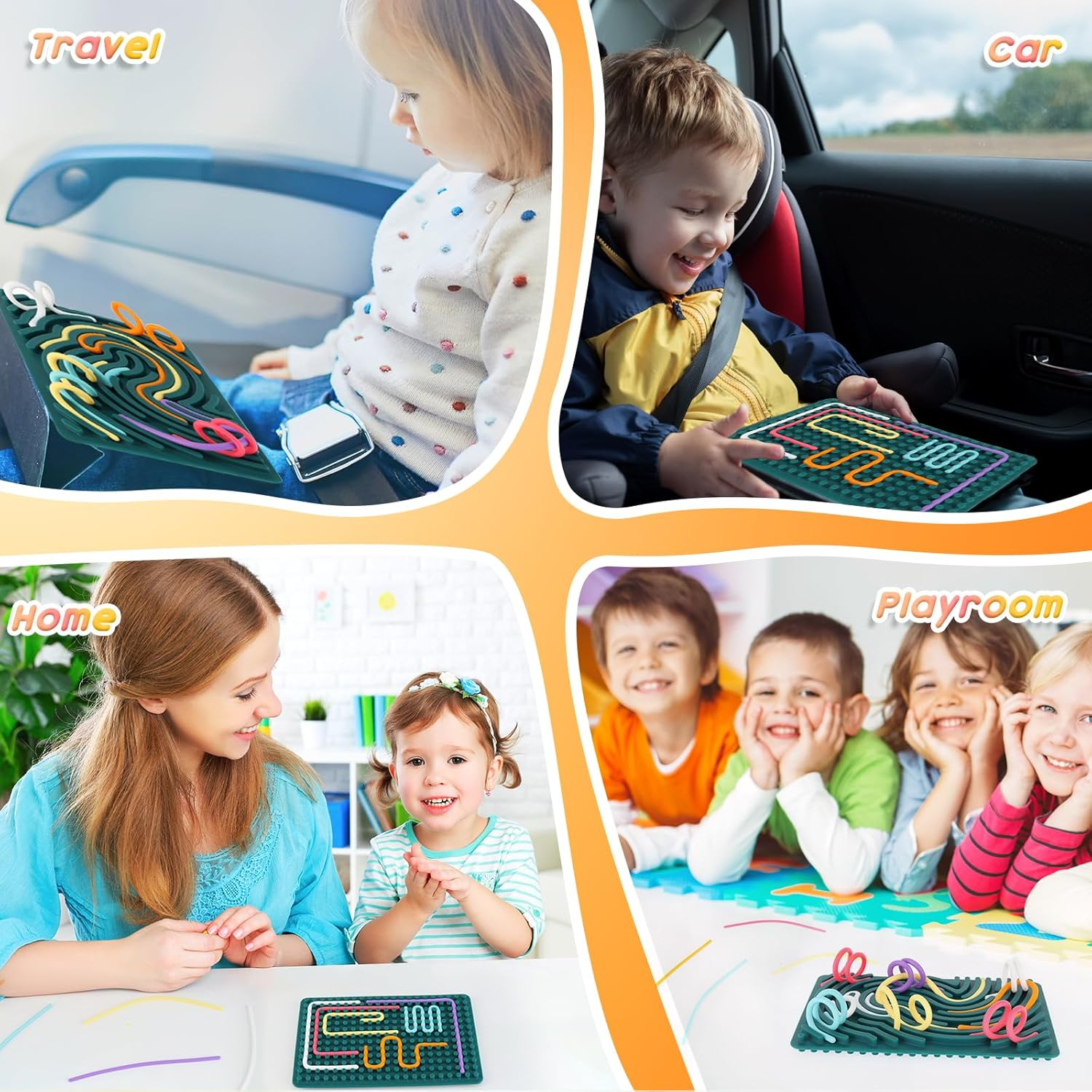 Ddluck Sensory Activity Board, Silicone Sensory Fidget Game Toys, Double-Sided Sensory Toy for Autism ADHD for Children from 3 Years and Adults, with Travel Bag & 20 Accessories Cords image number 2