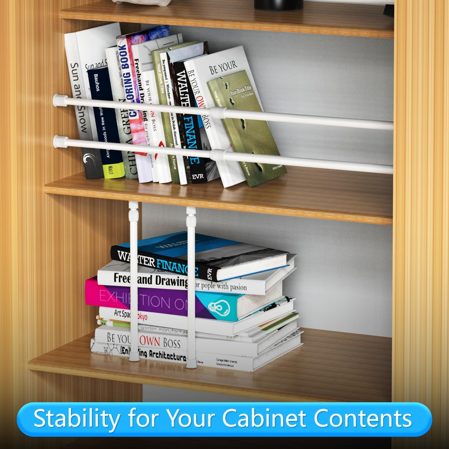 RV Small Tension Rods 12 to 19.5 Inch Adjustable Bars for Camper Refrigerator, Kitchen, Cupboard, Closet, and Cabinet, White- 6 Packs image number 3