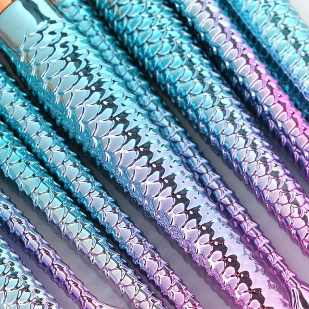 10Pcs Makeup Brush Set Beauty Tools Mermaid Cosmetic Brushes Professional Fishtail Bottom Blush Kit image number 2