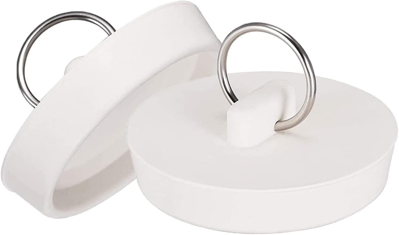 Rubber Sink Plug, Drain Stopper White,Hanging Ring for Bathtub Kitchen and Bathroom 2Pcs (53-55.5Mm)