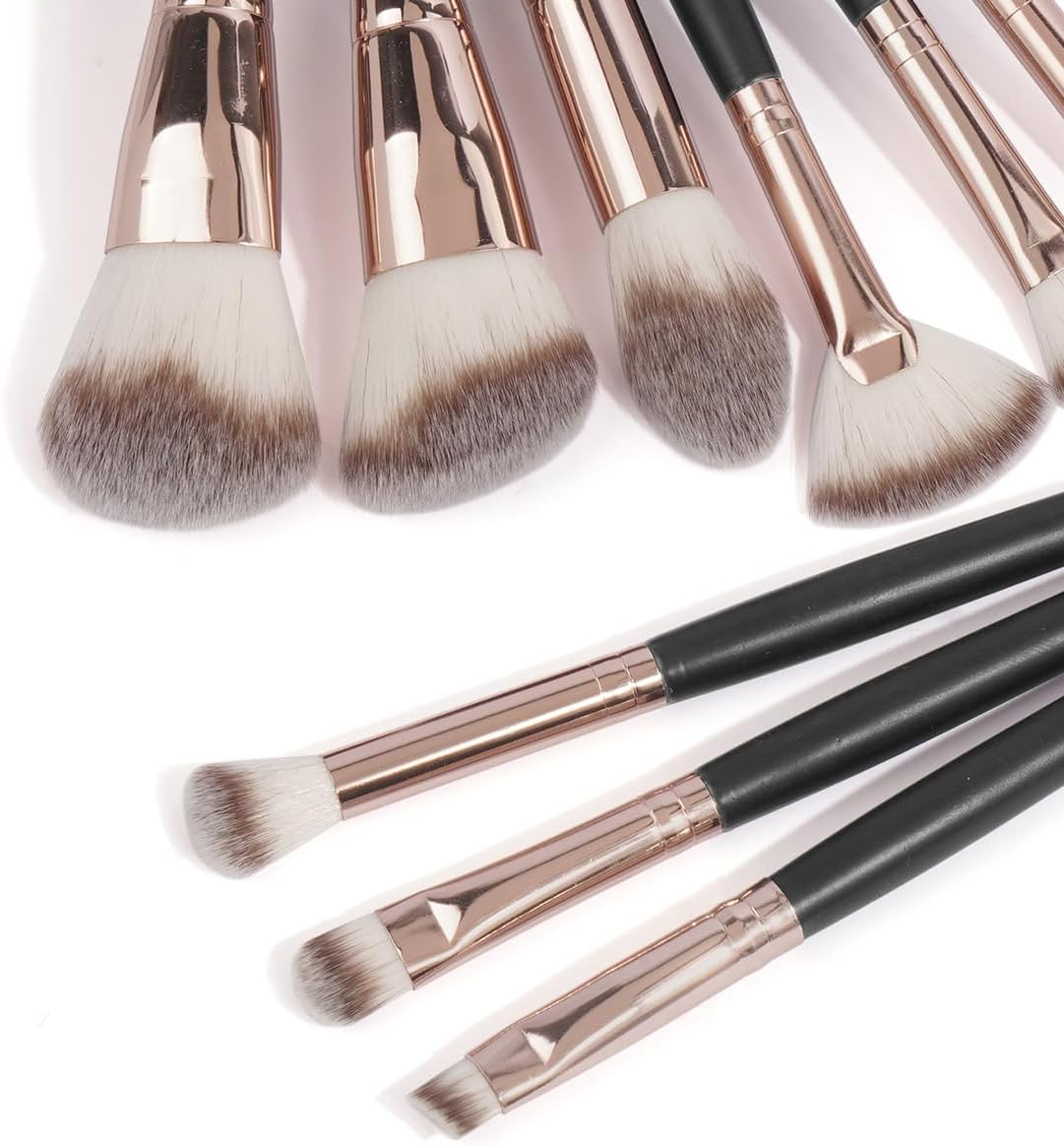 Makeup Brushes 11 Pcs Easy-Taken Travel Makeup Brush Set Foundation Eye Shadows Blush Face Powder Concealer Mini Make up Brushes with Case（Black Gold） image number 1