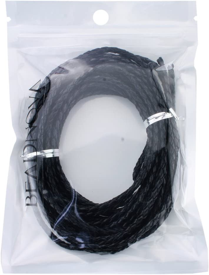 BEADNOVA 3.0Mm round Folded Bolo Genuine Braided Leather Cords for Bracelet Necklace Jewelry Making 5M Black image number 2