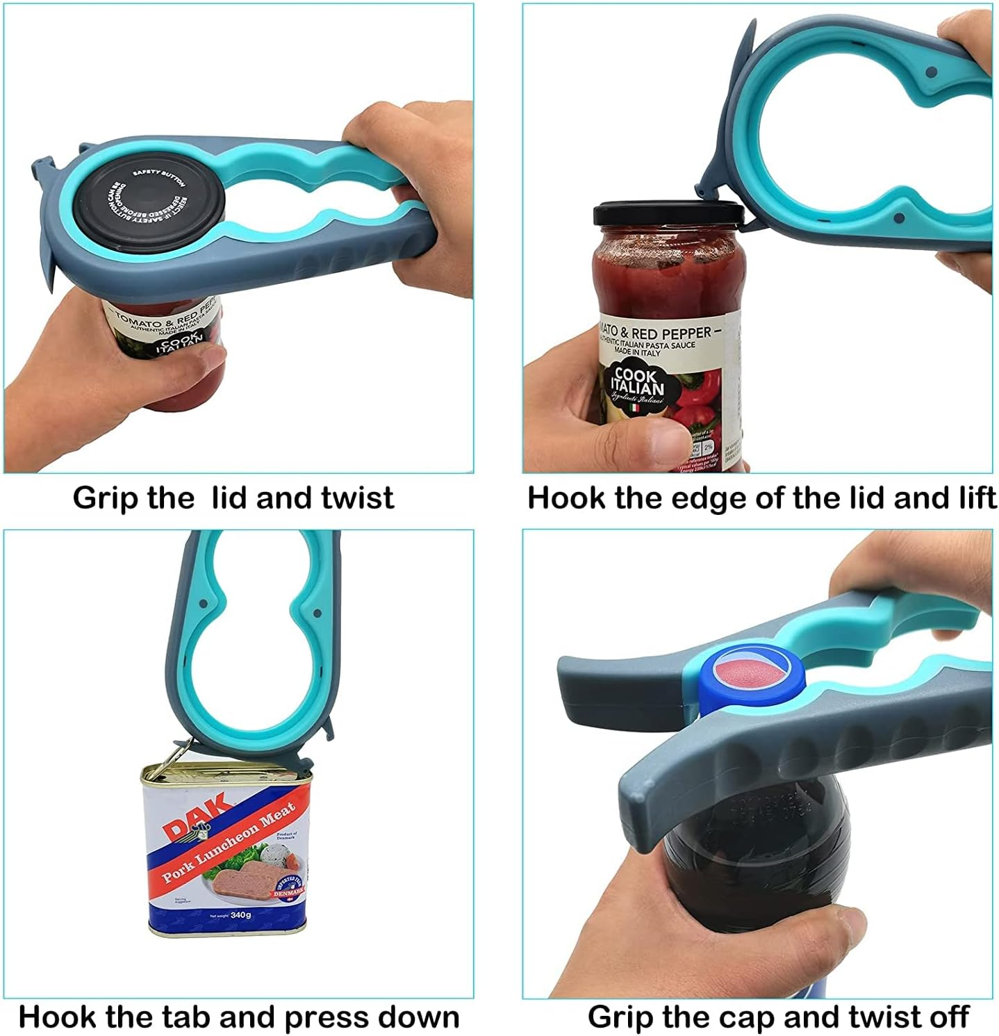 Jar Bottle Opener Non Slip Jar Gripper - Pad Rubber Jar Can Lid Opener,Bottle Opener Kit Can Opener with Non Slip Gripper Pad,5 in 1 Multi Function Non-Slip Opener for Weak,Senior, Arthritis Hands image number 1