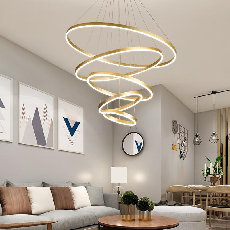 BAMDECOR Modern LED Chandelier, Dimmable Pendant Light with Remote Control Rings round Ceiling Lighting Fixture 3 Color Temperatures Contemporary Chandeliers (5 Rings-Gold) image number 6