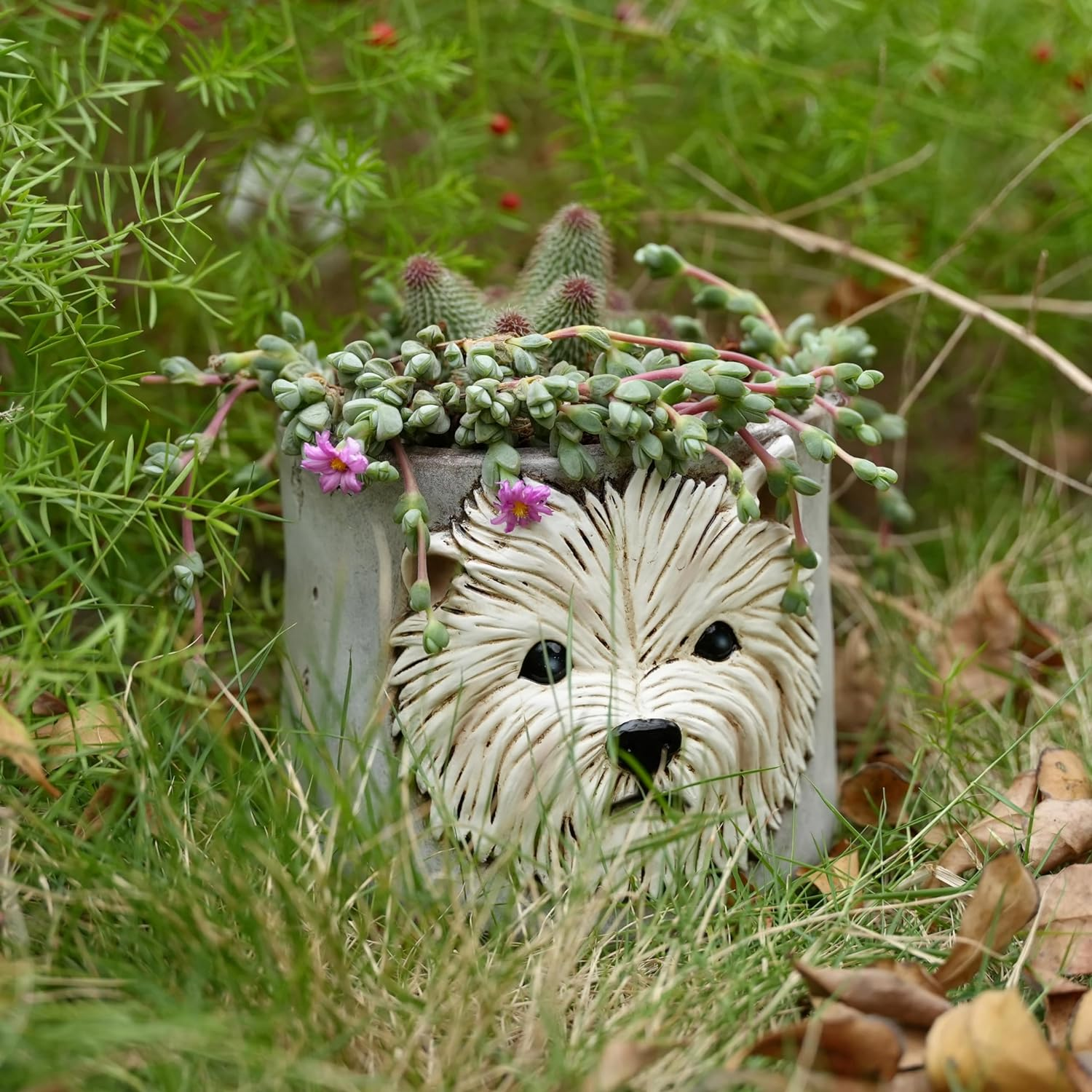 Westie Dog Planters for Indoor Plants, 6 Inch Resin Dog Face Plant Pots for Garden Decor, Succulent Pots with Drainage Hole, Ideal Present for Plant Lovers image number 3