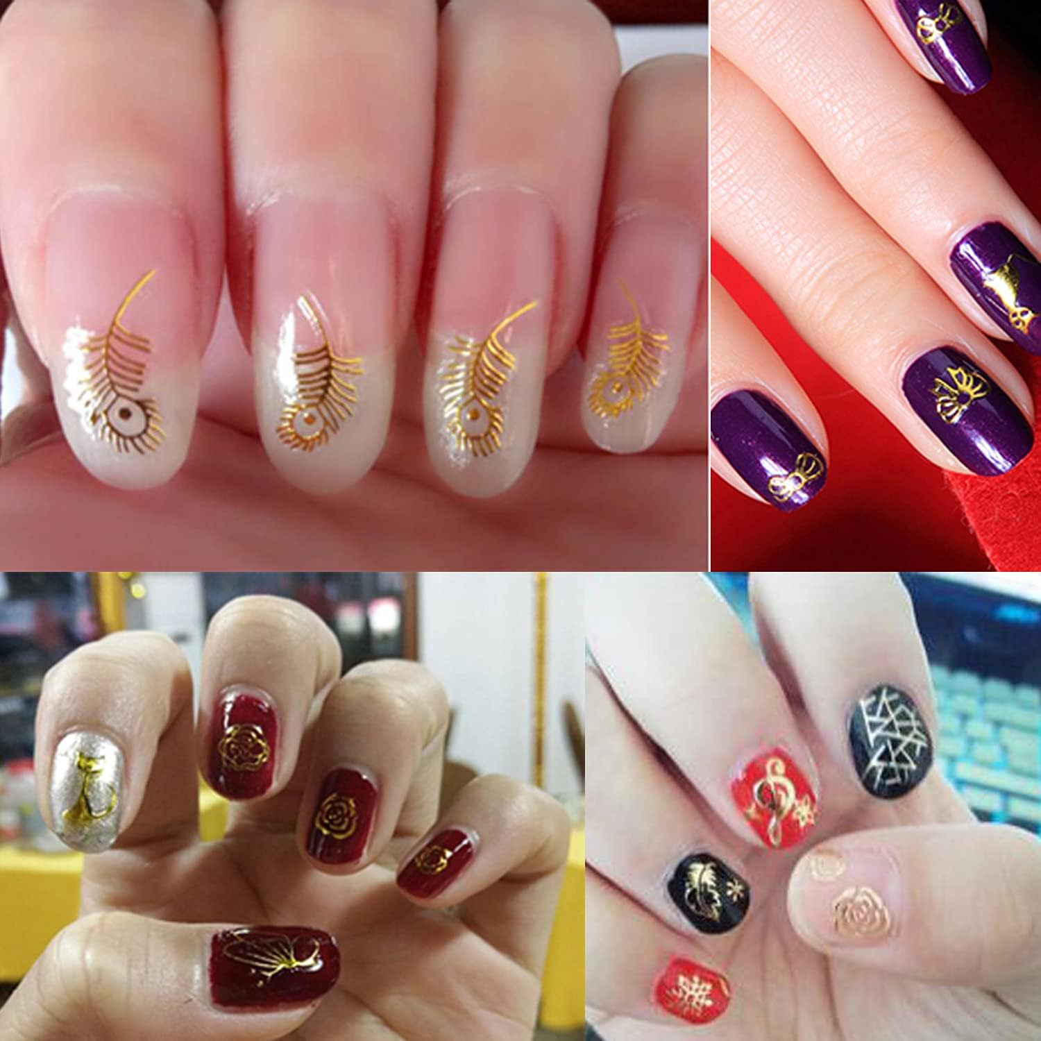 30 Sheets Gold Nail Art Stickers Nail Art Decals 3D Self-Adhesive Cat Chain Butterfly Heart Snowflakes Nail Art Designs Acrylic Nails Supplies Women Girls Manicure Tips DIY Charms Decorations