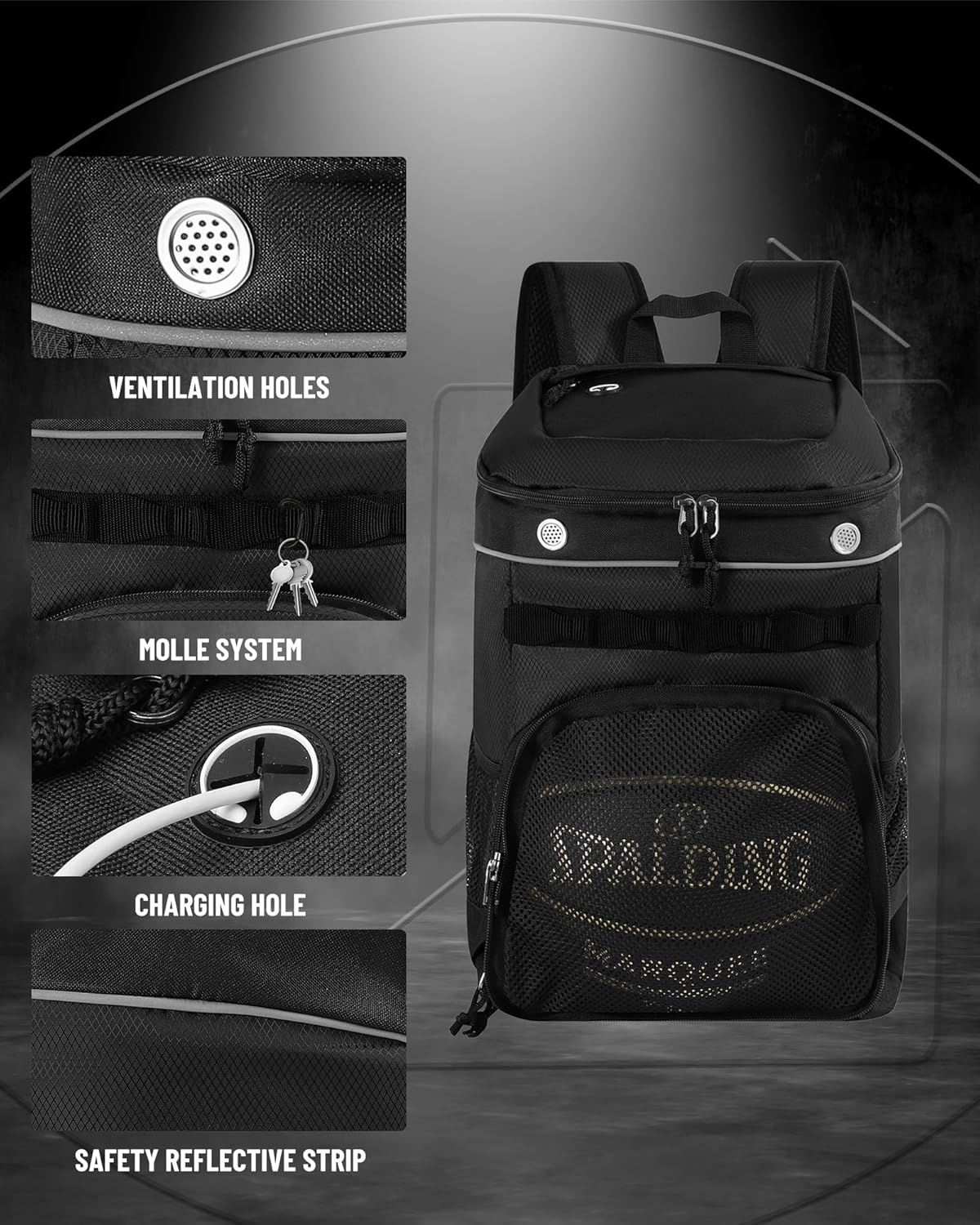 Large Basketball Bag Backpack for Men Women Kids Basketball Bookbag with Ball Compartment Shoes Bag 35L Capacity Boys Girls Soccer Ball Bag Gym Backpack Fit Volleyball Football Sports Travel School image number 4