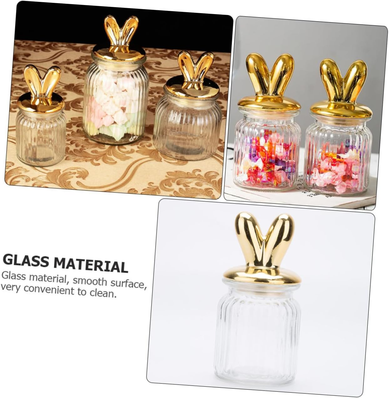 MUCKLILY Bunny Ears Glass Storage Container Airtight Canister for Loose Tea Dry Fruits Snacks Decorative Kitchen Organizer Sealed Lid for Home image number 3