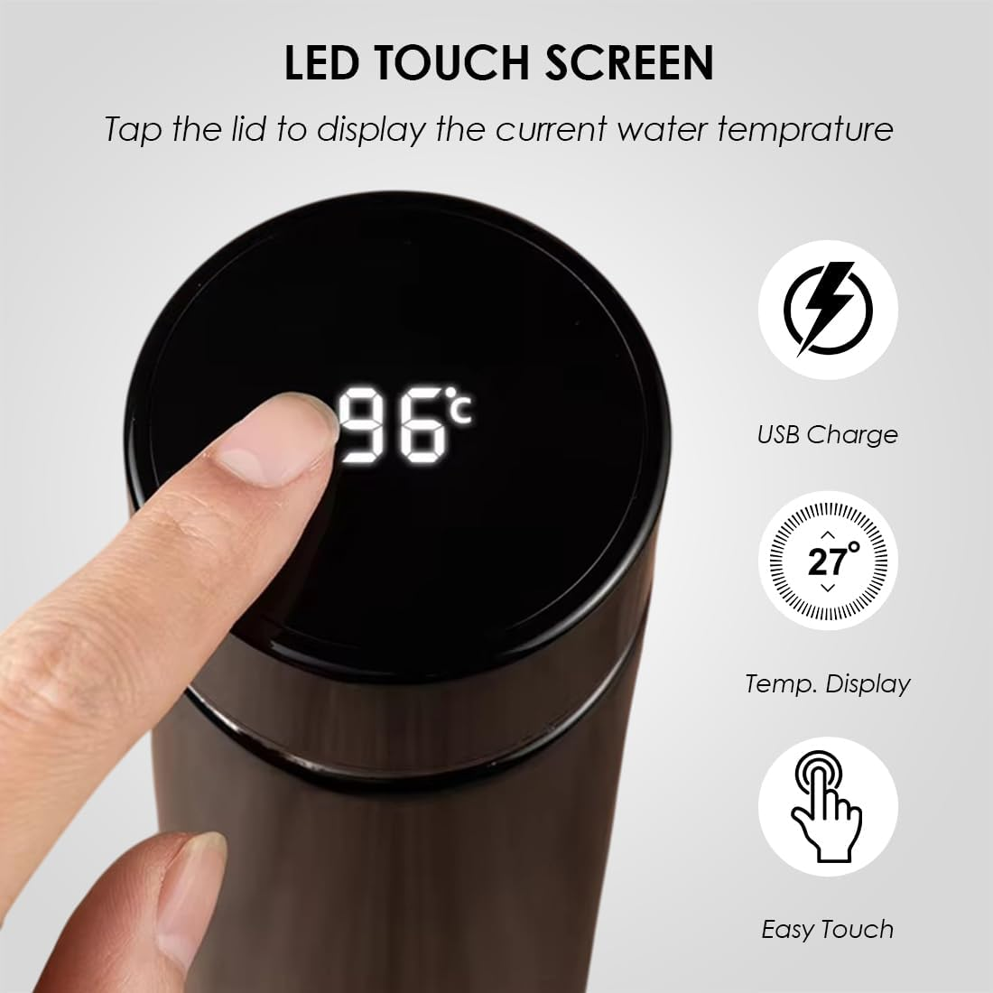 INDCAN IMPORT Vacuum Insulated Water Bottle 500Ml | Double Wall Stainless Steel | Hot & Cold Leak-Proof Travel Flask | Bpa-Free Reusable Sports & Office Bottle &ndash; Keeps Drinks Hot 12H / Cold 24H image number 5