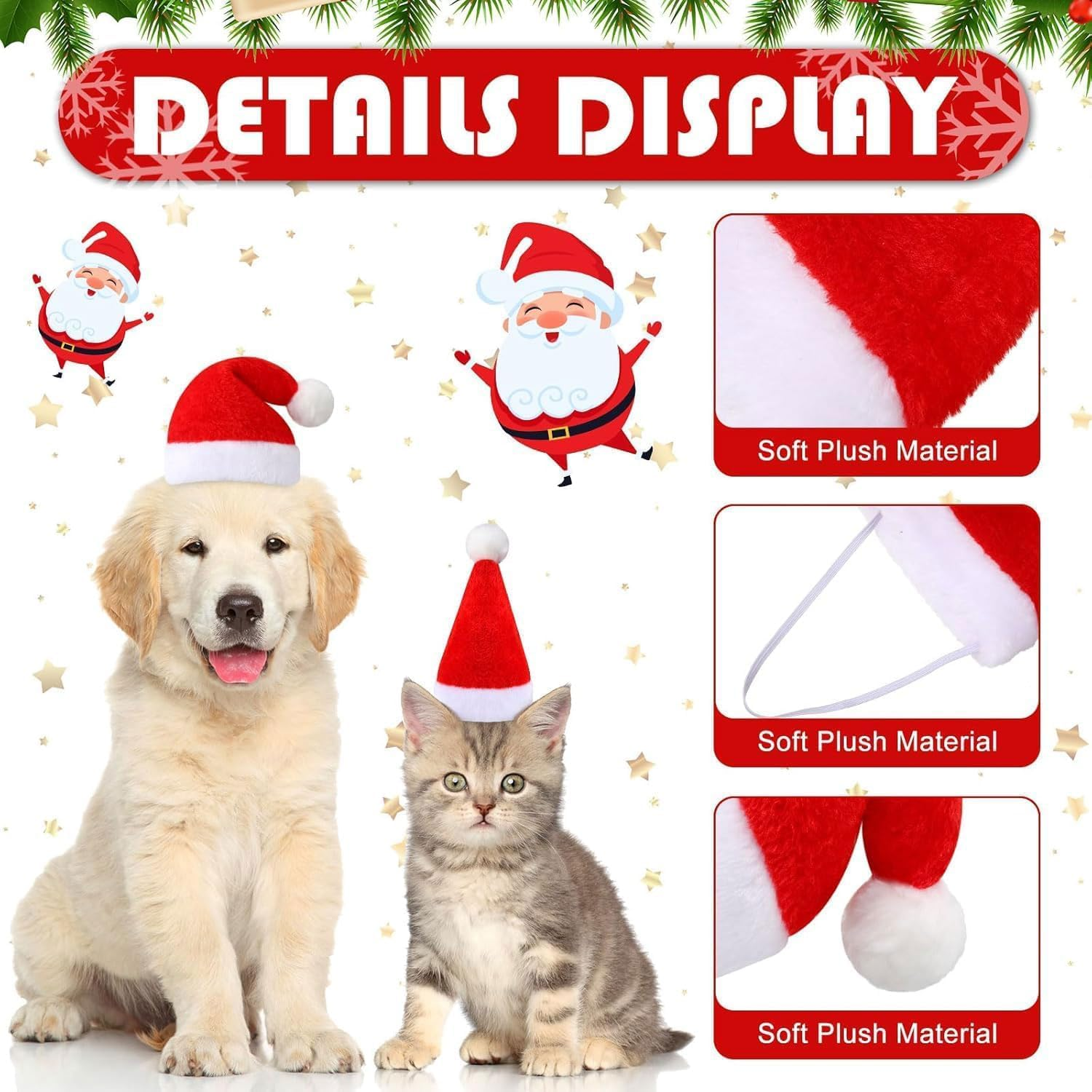 Christmas Hat Dog, Cats and Dogs Christmas Costume, Pet Scarf, Christmas Hat and Scarf for Dogs, Cats, Pet Costume Christmas Clothing, Pet Christmas Outfit Gift image number 5
