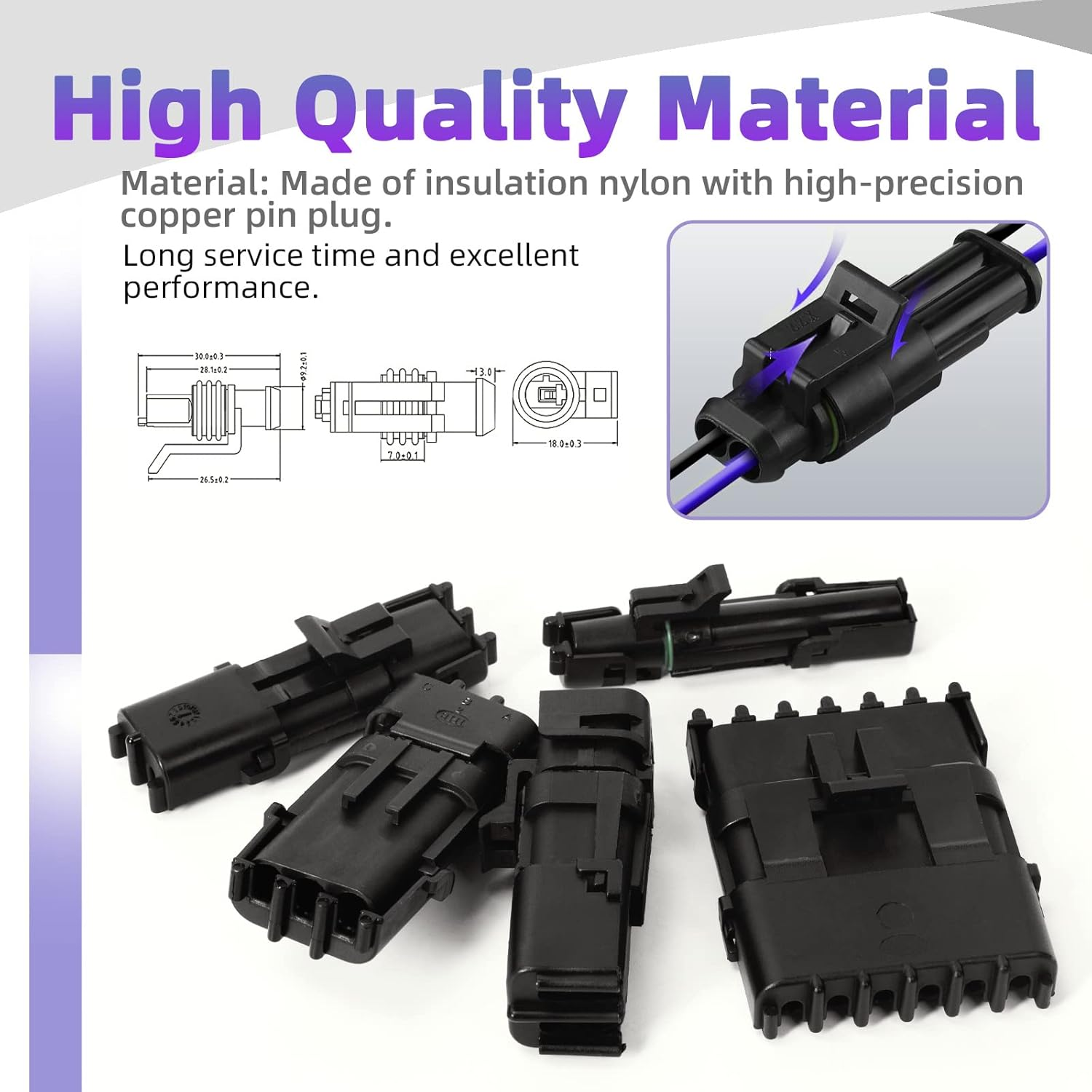 Swpeet 60Pcs 2Pin Male & Female Pin Waterproof Automotive Electrical Wire Connectors Terminals Plug with Rubber Cable Seal Assortment Kit, 22-14AWG Wire Harness Spark Plug Terminals Plug image number 2