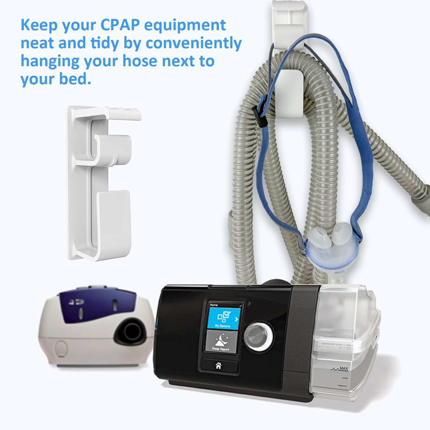 CPAP Hose Hanger for Bed with Mask Headgear Holder Cpap/Bipap Tube Supplies Organizers Prevent Tangling Minimize Leaks Universal Fit for Resmed/Philips Respironics and More