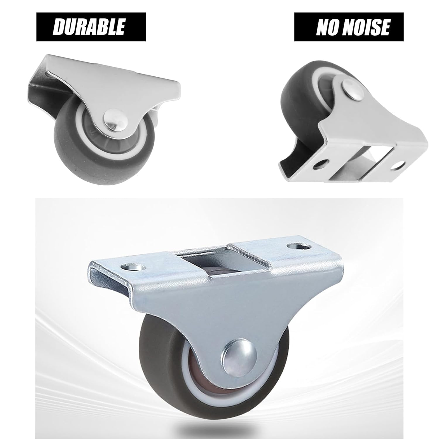 MYTOAU 8Pcs 1 Inch Low Profile Rubber Non Swivel Silent Ball Bearing Furniture Caster Wheels