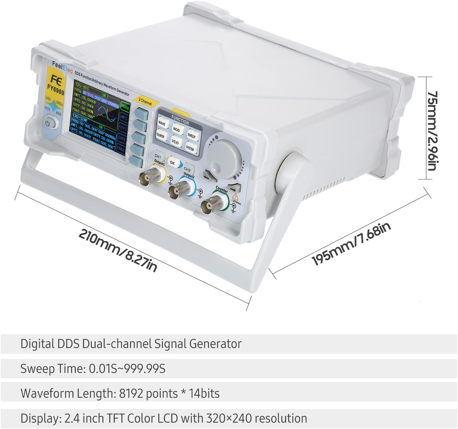 Mingzhe 60Mhz Function Signal Generator High Precision Digital DDS Dual-Channel Function Signal/Arbitrary Waveform Generator Pulse Signal Source 250Msa/S Frequency Meter VCO Burst AM/PM/FM/ASK/FSK/PSK image number 2