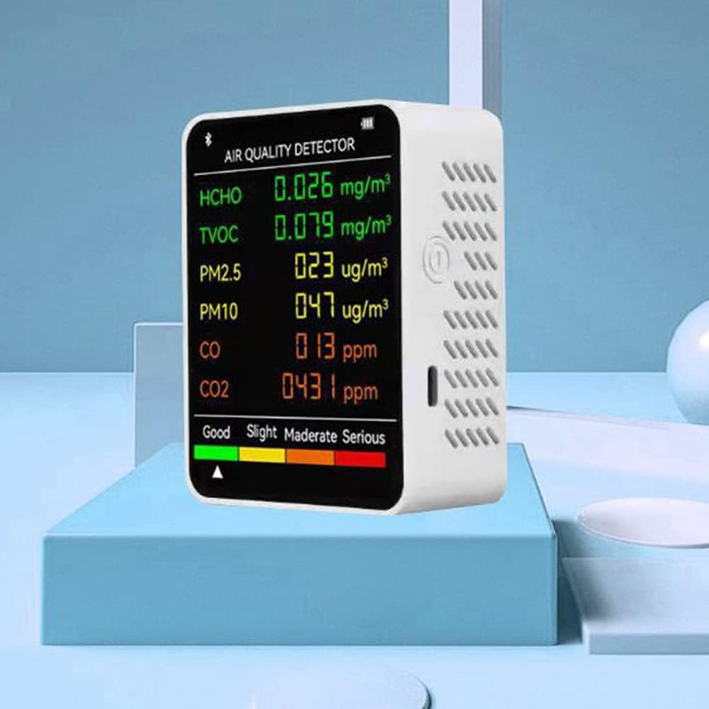 6 in 1 PM2.5 PM10 HCHO TVOC CO CO2 Multifunctional Air Quality Detector Carbon Dioxide Formaldehyde Monitor LCD Large Screen Display Portable Home Office Hotel Desktop Tester, Black image number 5