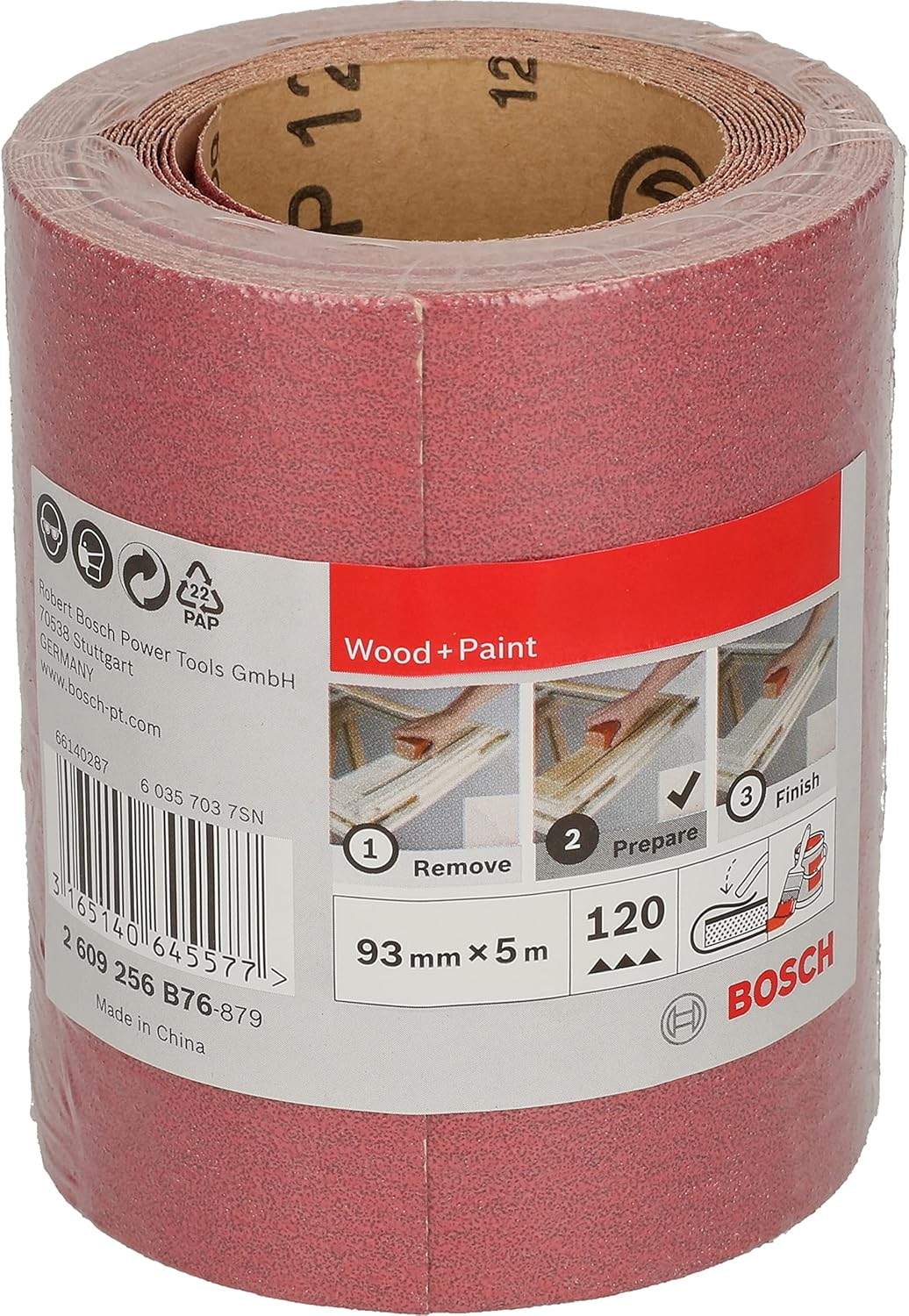 Bosch Accessories 1X Sanding Roll for Wood and Paint (93Mm X 5 M, Grit 120, Accessories for Hand Sanding)